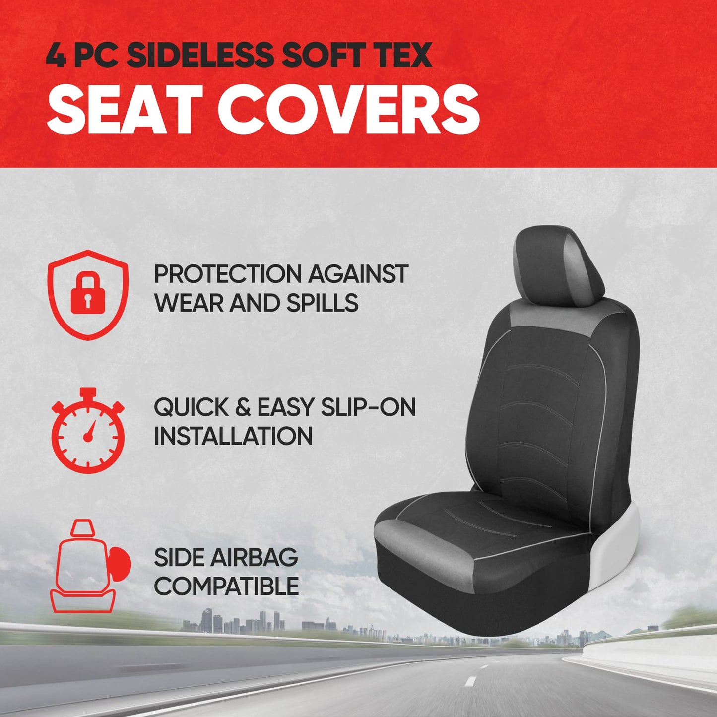 Motor Trend Black Cloth Car Seat Covers for Front Seats – Premium Automotive Bucket Seat Covers, Made for Vehicles with Removable Headrests, Interior Covers for Car Truck Van SUV Seat Protector