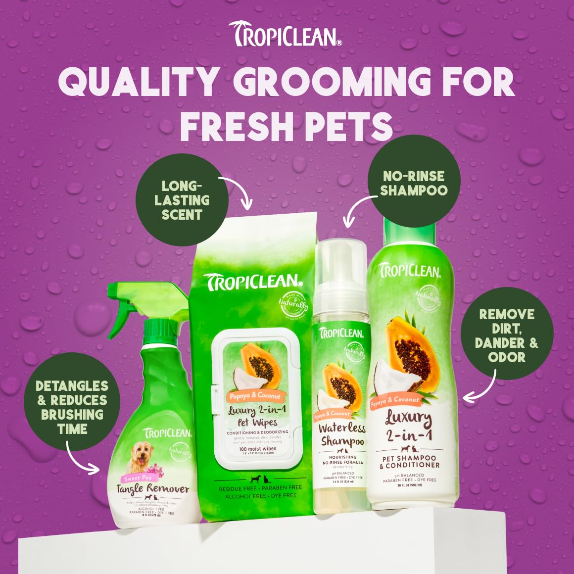 TropiClean Dog Detangler Spray Dematting, Leave in Conditioner, Perfect for Doodles & All Coat Types, Sweet Refreshing Scent, Made in the USA, 16 oz.