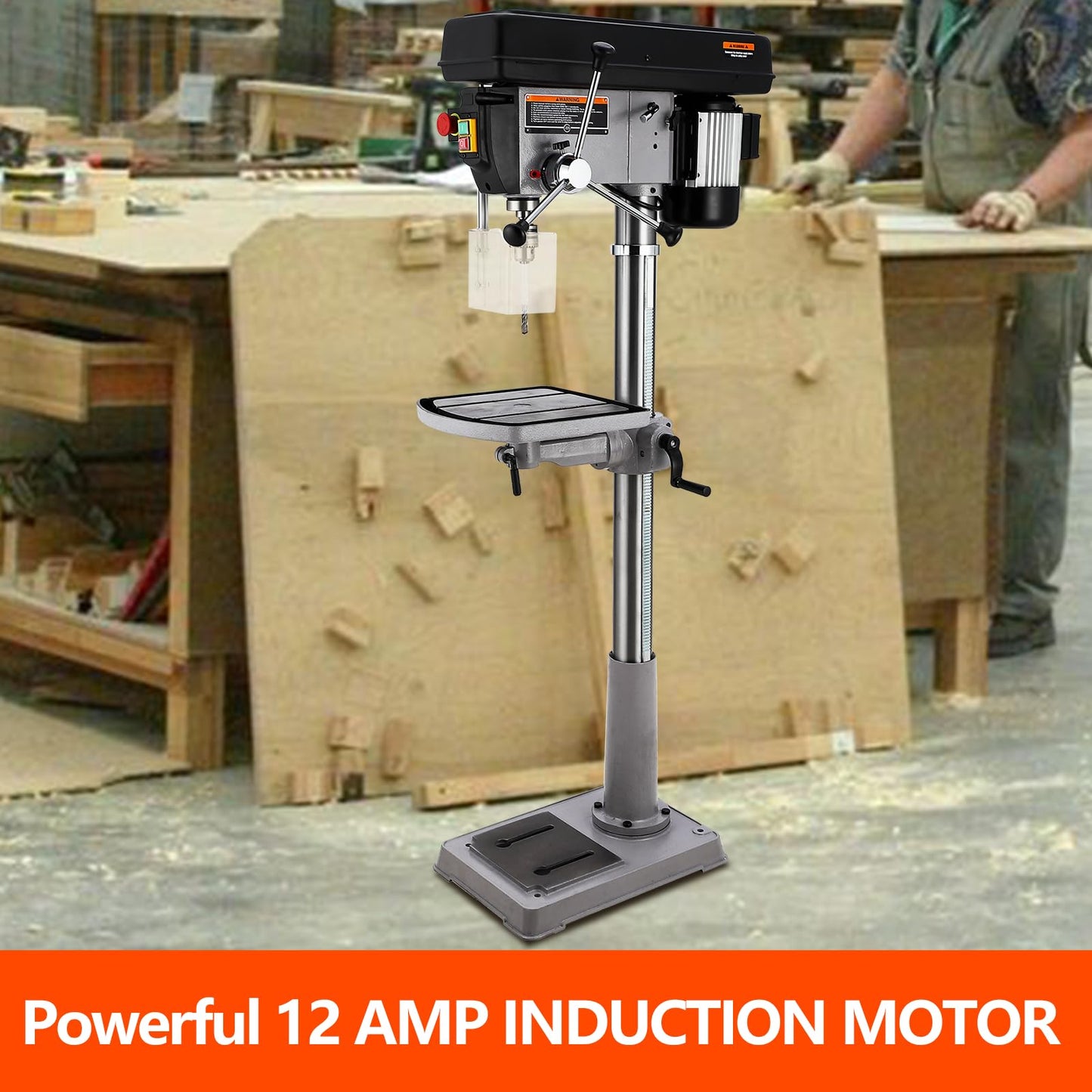 17 in Floor Drill Press with Swing-away Safety Guard, 12 Amp 120V Pure Copper Motor, 200-3630 RPM 16 Variable Speed, 0-45° Tilting Worktable, Tabletop Drilling Machine for Wood Metal