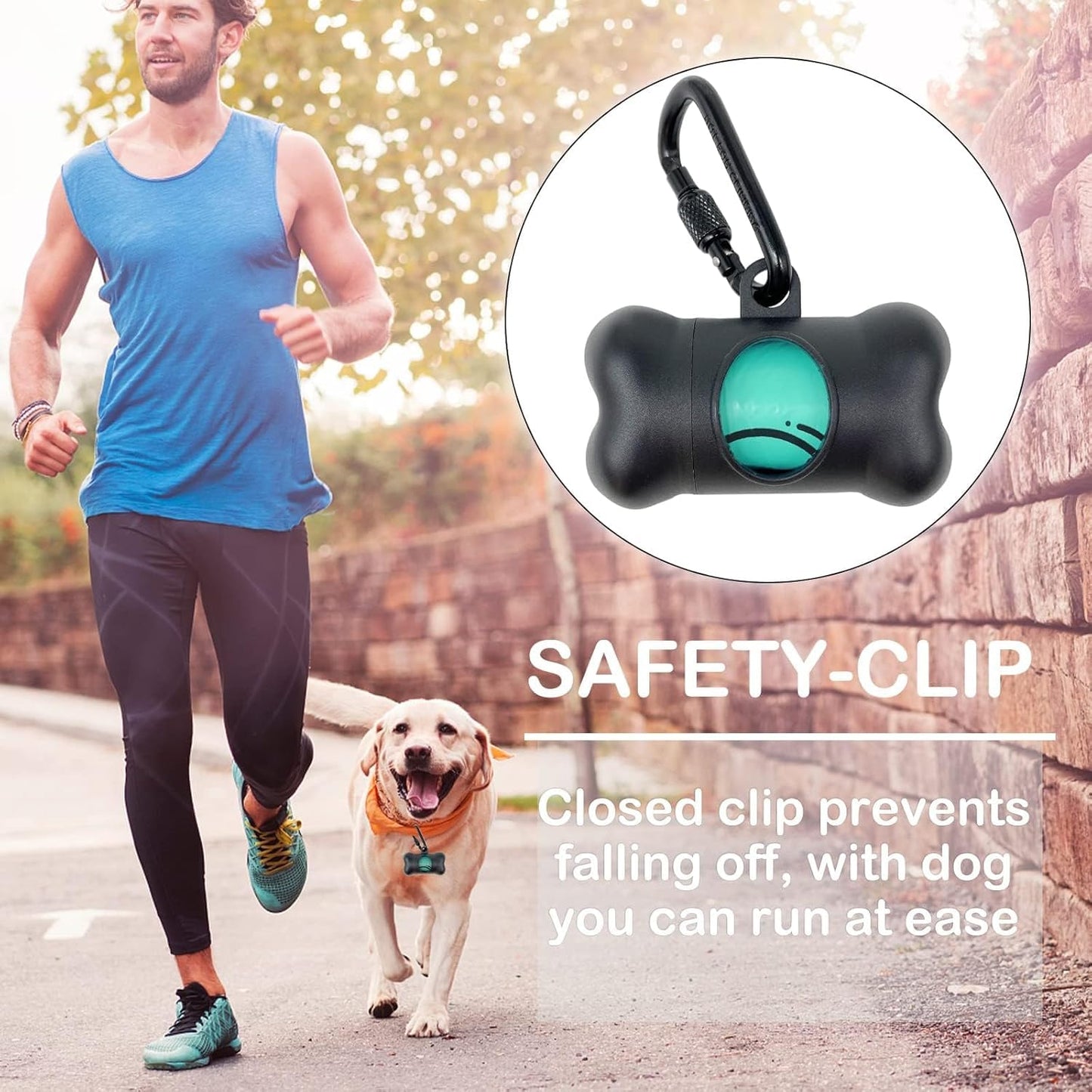 Dog Poop Pickup Bags Holder Dispenser with Standard-Sized Leak-Proof Scented Doggy Waste Bags and Carabiner with Safety Lock&Fastener Never Loose on Leash Lead Again (1 Holder 15 Bags, Black)