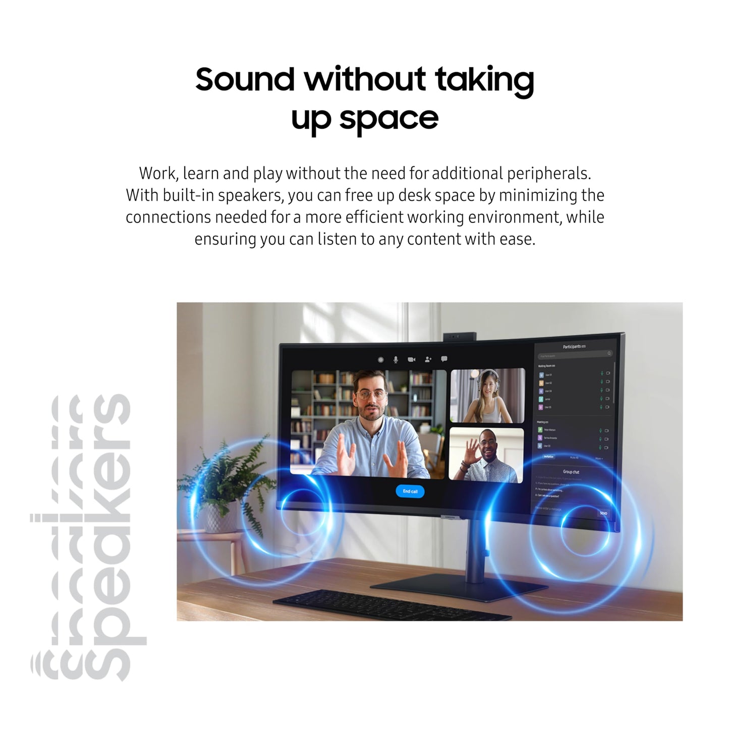 SAMSUNG 34-Inch ViewFinity S65VC Series Ultra-WQHD Curved Computer Monitor, 100Hz, AMD FreeSync, HDR10, USB-C, Built-in Speaker, Camera, KVM Switch, Eye Care, Eco-Packaging, LS34C650VANXGO, Black