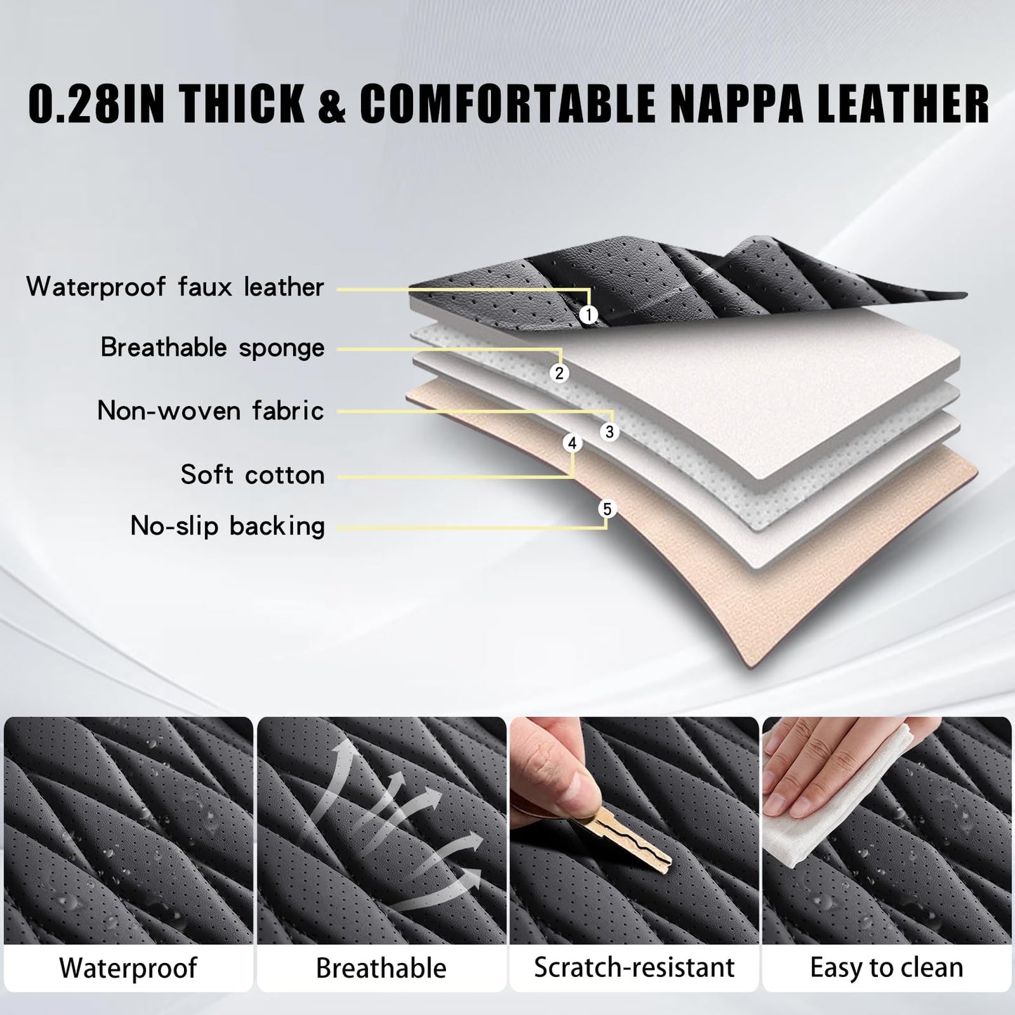 WELLDO Car Seat Covers Full Set, Leather Seat Covers for Cars, Car Seat Protector Waterproof, Non-Slip Car Interior Covers Full Set Universal Automotive Seat Covers for Most Cars SUVs, Black