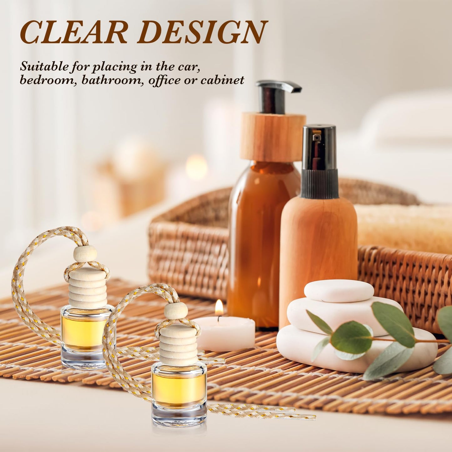 Zubebe 500 Pcs 8ml Hanging Car Air Freshener Diffuser Bottles Empty Bulk Cylindrical Clear Glass Perfume Refillable Aromatherapy Essential Oils Pendant For Auto Interior Ornaments Decoration