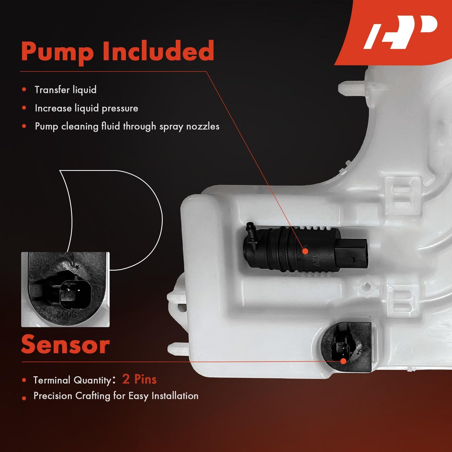 A-Premium Windshield Washer Reservoir Tank Assembly Compatible with Jeep JL Series Wrangler 2018-2024, JT Series Gladiator 2020-2023 - with Washer Pump & Cap & Fluid Level Sensor