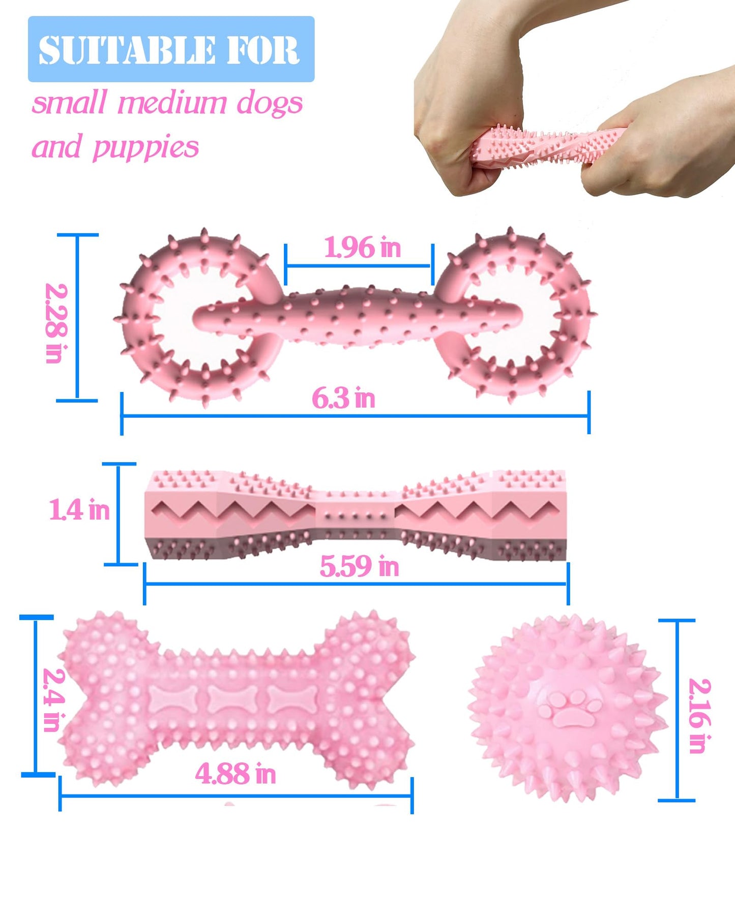 4 Pack Puppy Toys for 2-8 Months Pets Dog Chew Toy for Small Puppies Teething Toys for Cleaning Teeth Cute Pink Small Dog Toys Soft Durable Interactive Chew Toy Puppy Supplies Starter Kit (Pink)