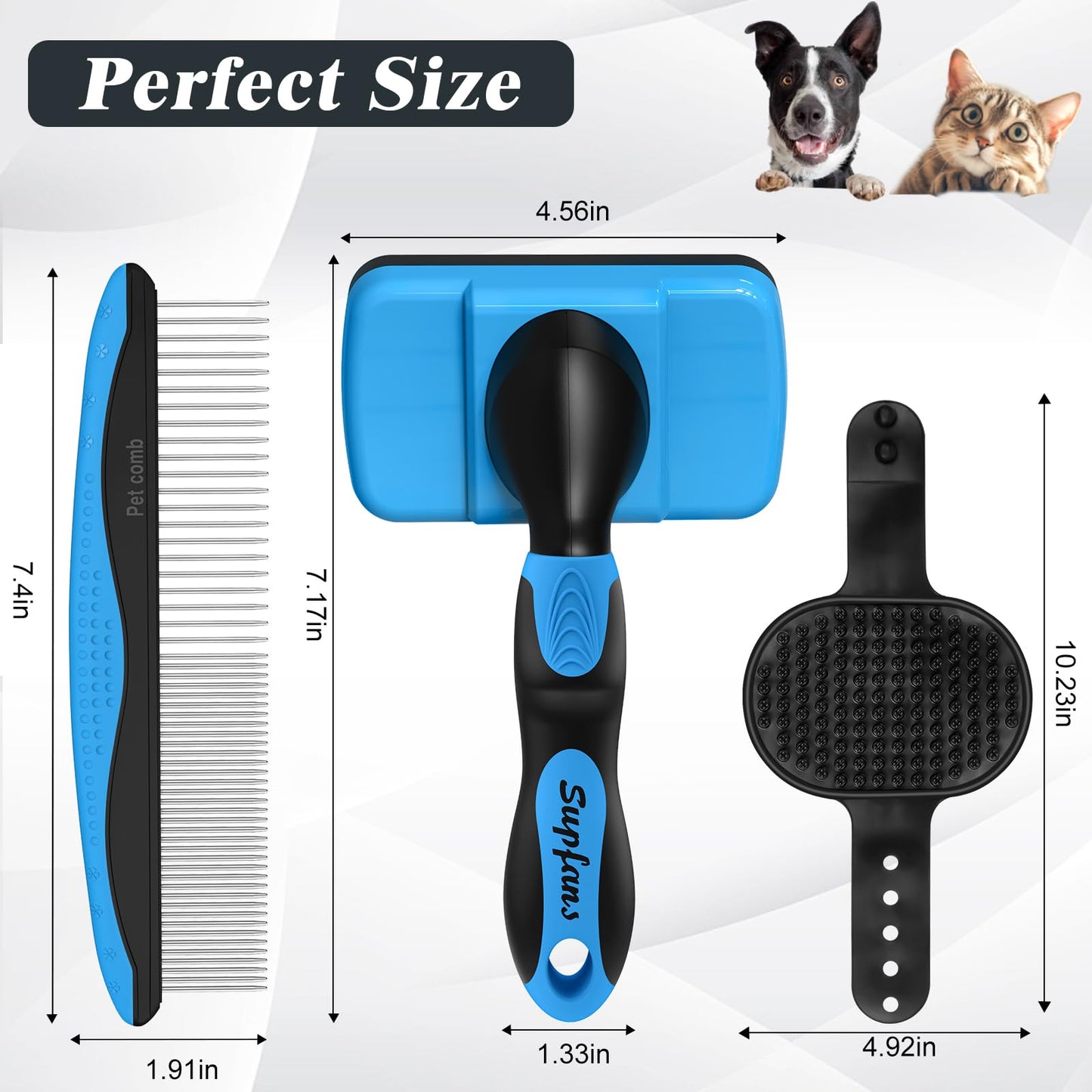 3PCS Dog Grooming Kit - Deshedding Brush, Slicker Brush, Bath Brush and Comb for Pet Supplies (Blue Black)
