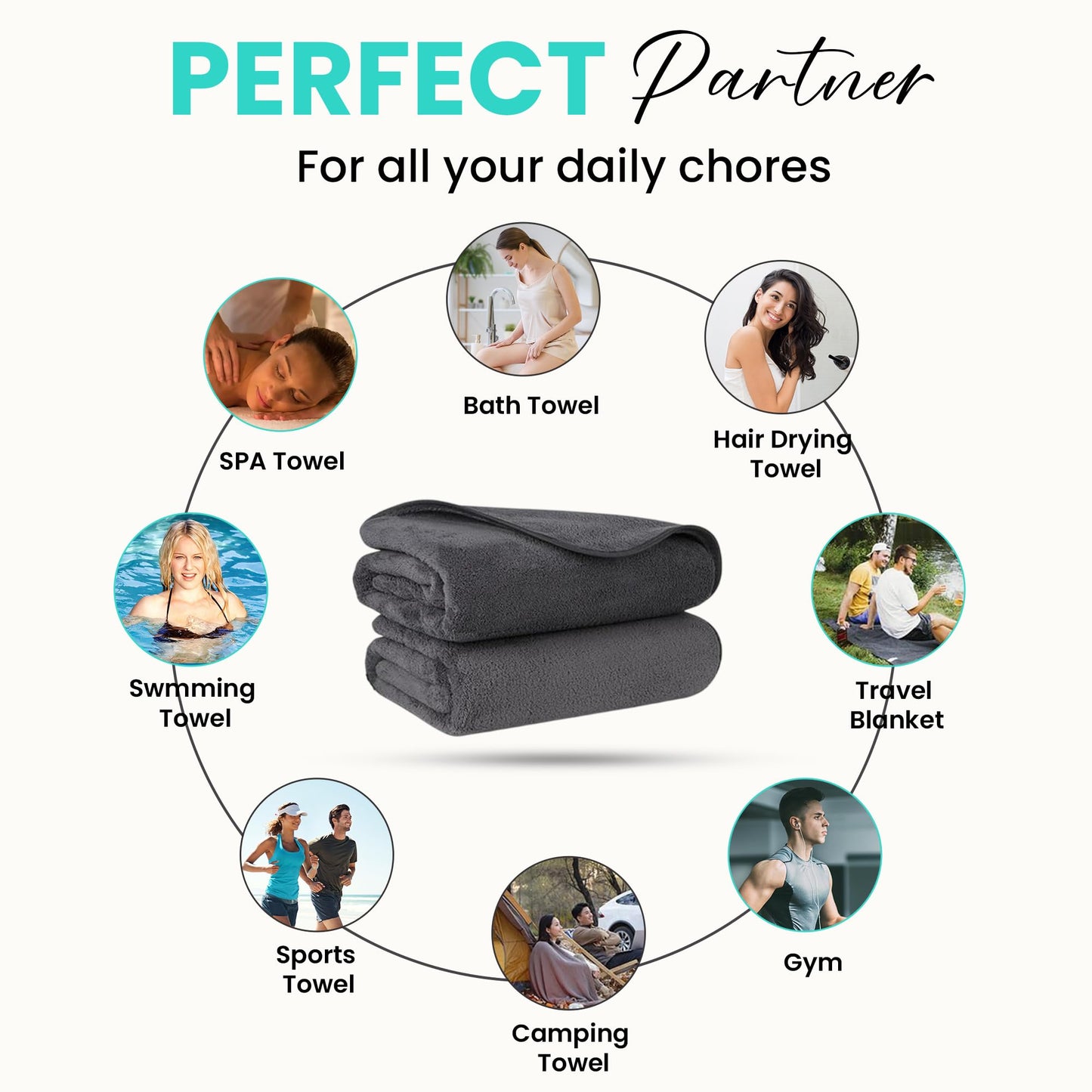 100 Dark Grey Towels | Just $1.8/Towel | Bleach Proof/Safe Bath & Bulk Hand Towels (40x20 Inches) | Light Weight Towels for Commercial Use | Quick Dry, Ultra-Soft Towel (100 Pcs Wholesale Pack)