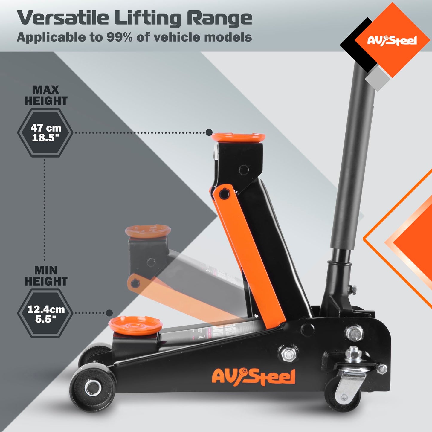 AV Steel 3 Ton Floor Jack (6600 lbs), Heavy Duty Hydraulic Jack for Car, Heavy-Duty Floor Jack with Single Piston Pump, Quick Lift Car Jack 3 ton with Lifting Range 5.5'' to 18.5''