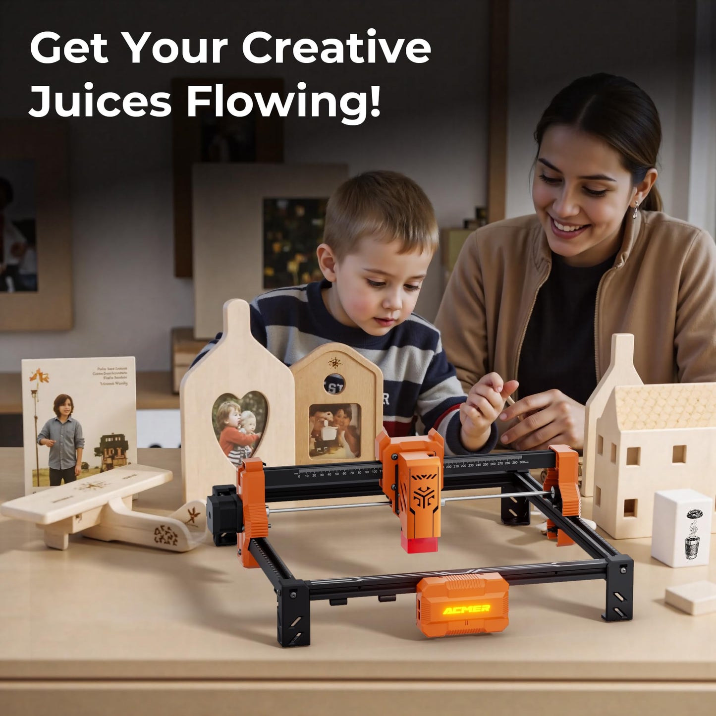 Laser Engravers,ACMER S2 7000mW Laser Cutter and Lazer Engraving Machines,0.01mm Higher Accuracy,300x300mm,10000mm/min,48W Laser Wood Cutting Machine for DIY,Wood,Metal,Leather Acrylic,Glass.