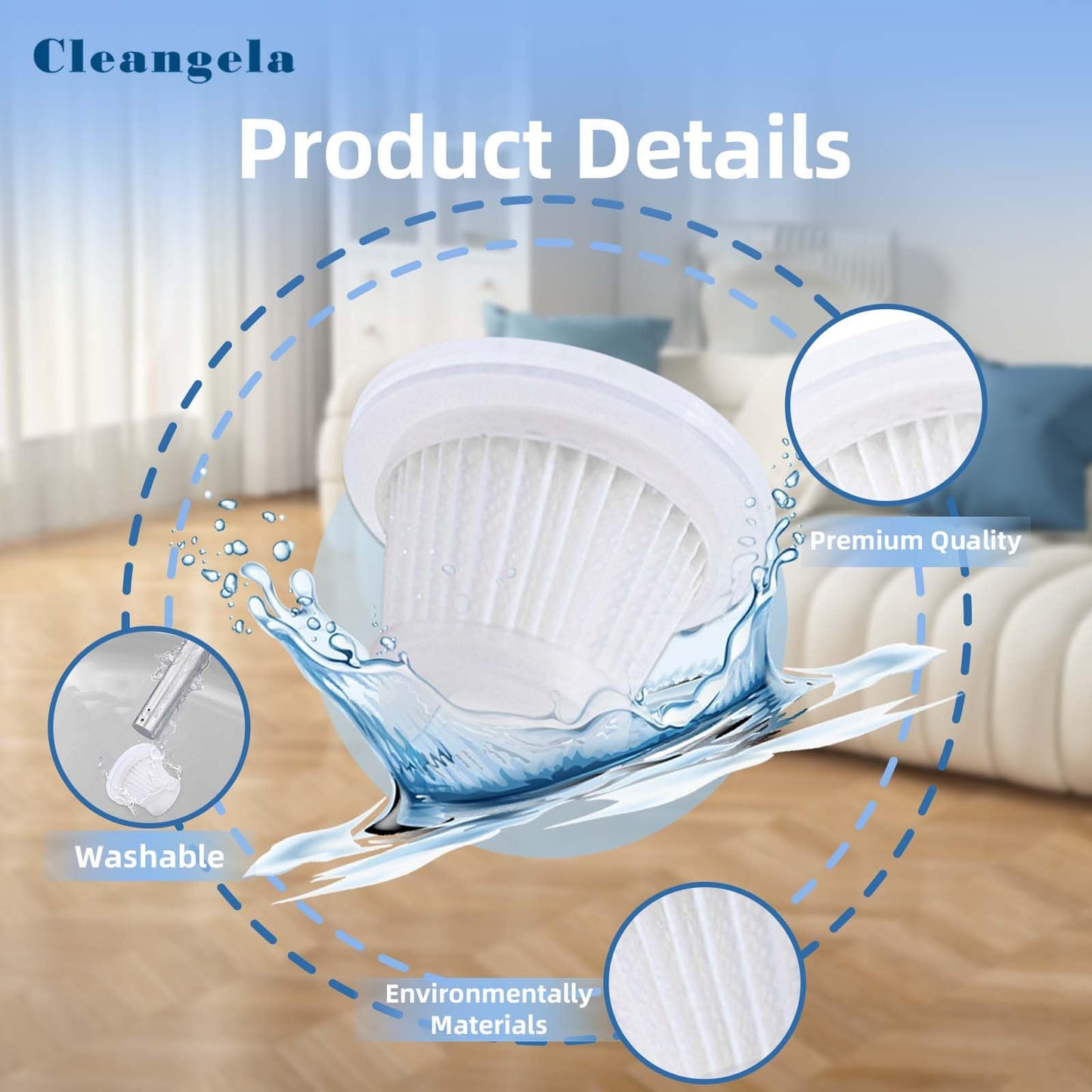 4 Pack Car Vacuum Filter Replacement Compatible with KMM Handheld Car Vacuum Cleaner, Model LT-117C, Washable Filter for Car, Home, Office, Pet(Only for KMM LT-117C Vacuum Cleaner)