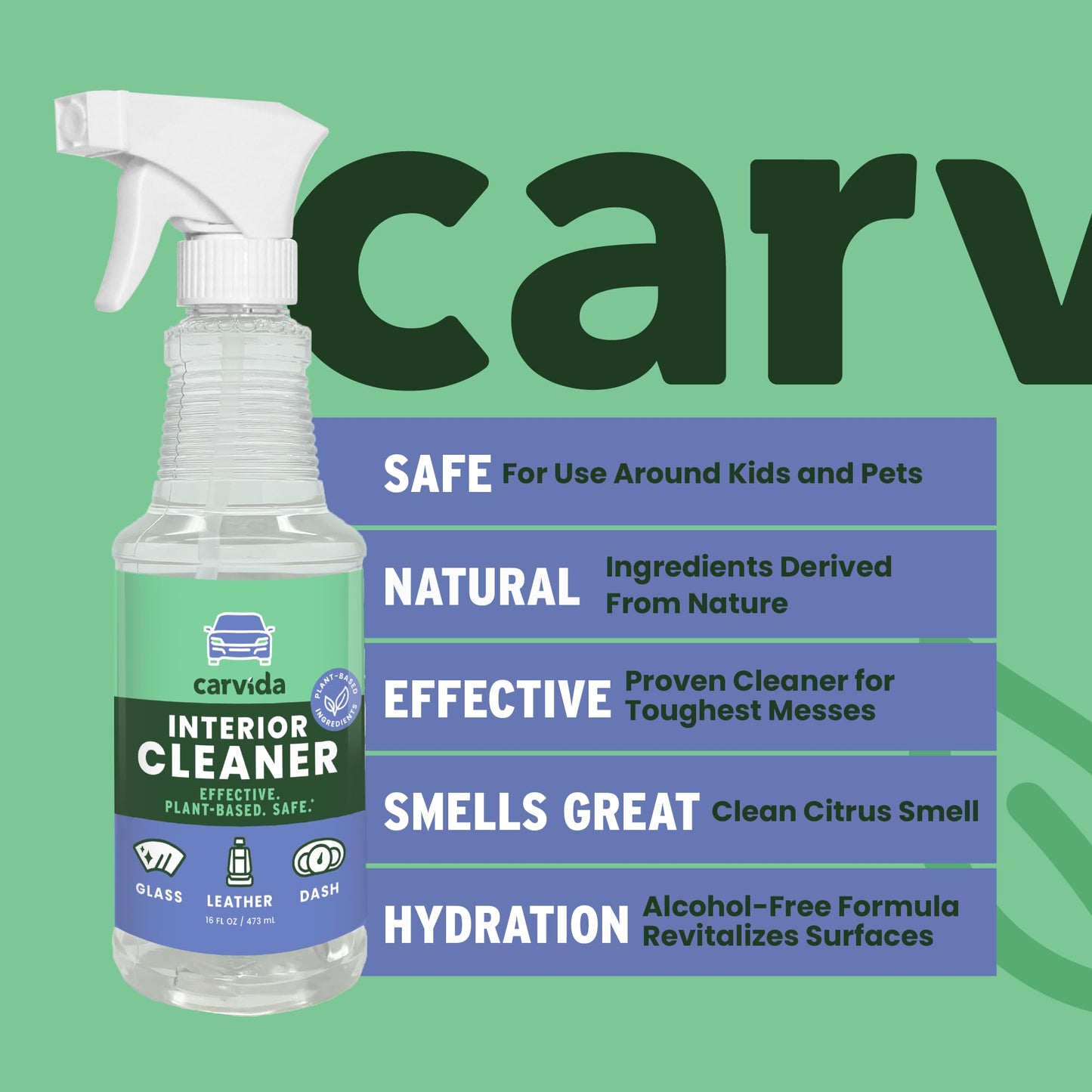 Carvida Interior Cleaner, All-Purpose Car Cleaning Spray, Natural Grapefruit Scent, 16oz