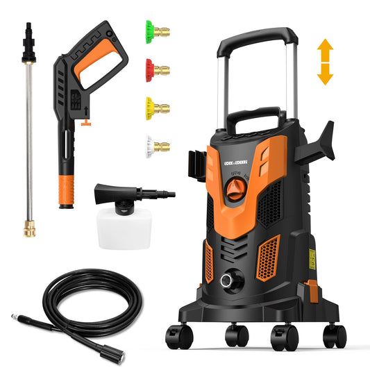 (2023 New) Rock&Rocker Upgraded 1750PSI Pressure Washer, 2.5GPM Portable Electric Power Washer with 360° Spinner Wheels, 4 Quick Connect Nozzles Foam Cannon for Car/Patio/Deck/Home Cleaning