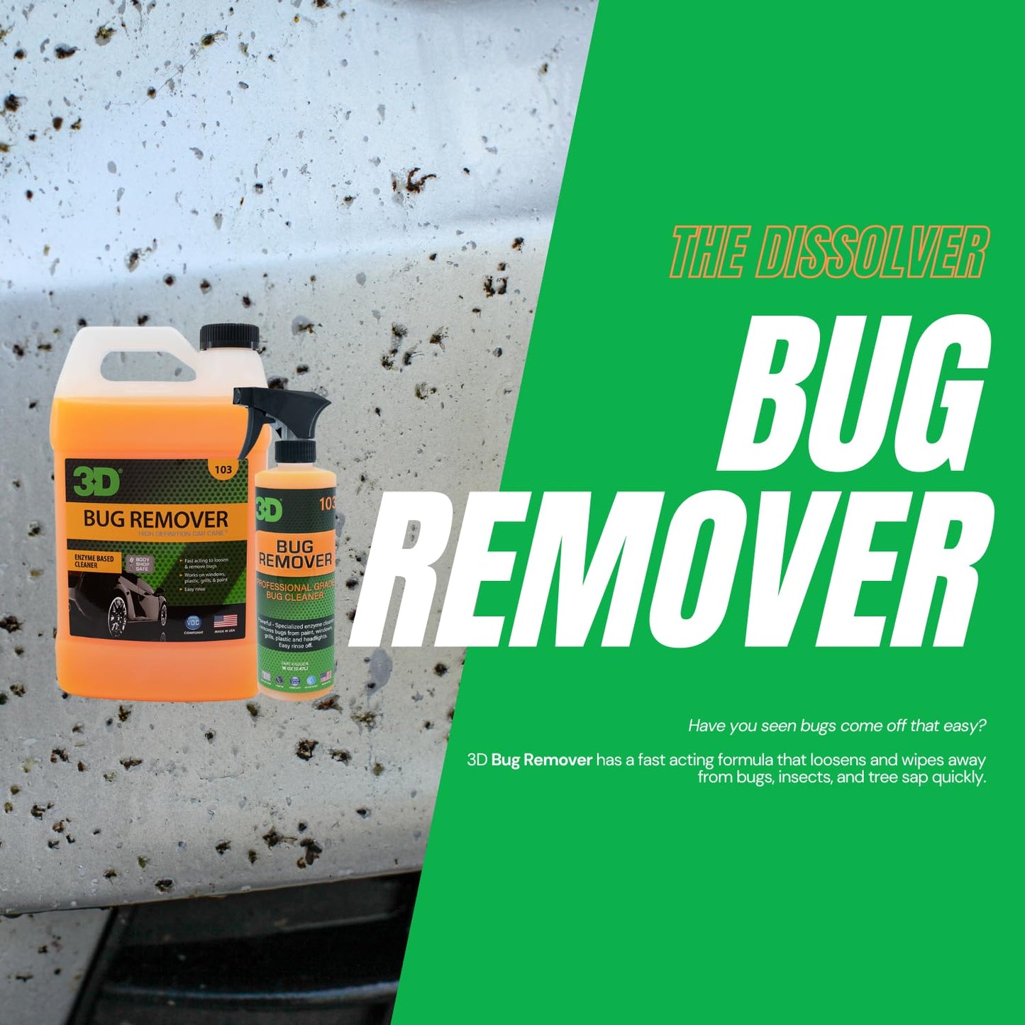 3D Bug Remover - All Purpose Exterior Cleaner & Degreaser to Wipe Away Bugs on Plastic, Rubber, Metal, Chrome, Aluminum, Windows & Mirrors, Suitable for use on Car Paint, Wax & Clear Coat