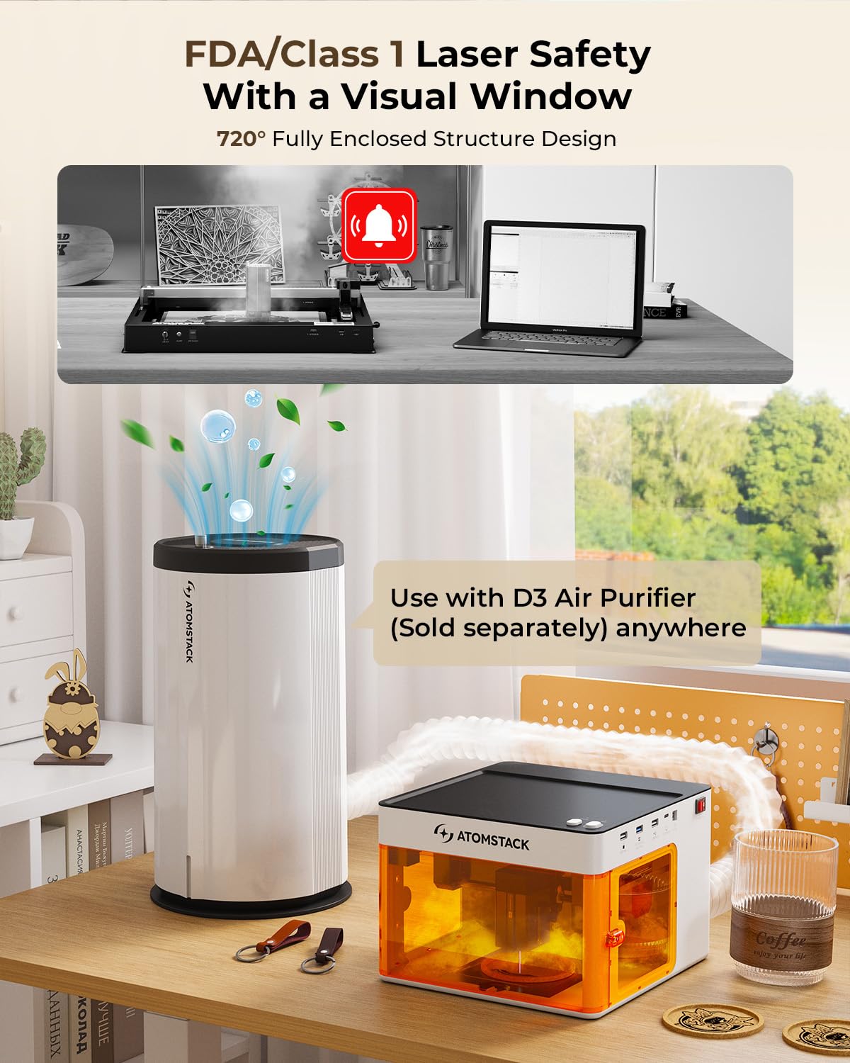 ATOMSTACK P1 5W Laser Engraver, Laser Cutter, Unibody Laser Engraving Machine, 10000 mm/min, 5000mW Diode for Beginners DIY, Wood, Leather, Acrylic, Metal, Portable, Single Laser, Class 1 Safe