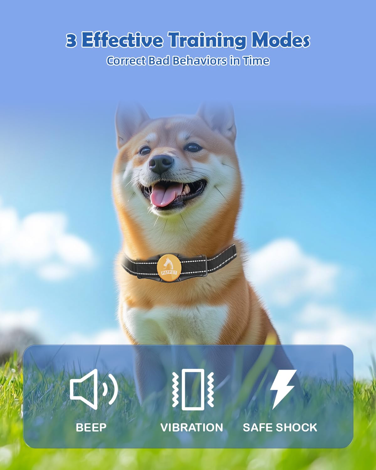 PATPET Dog Training Collar - Rechargeable Dog Training Collar with Remote for Medium Large Dogs 1000Ft Remote Range 3 Training Modes IPX7 Waterproof Black