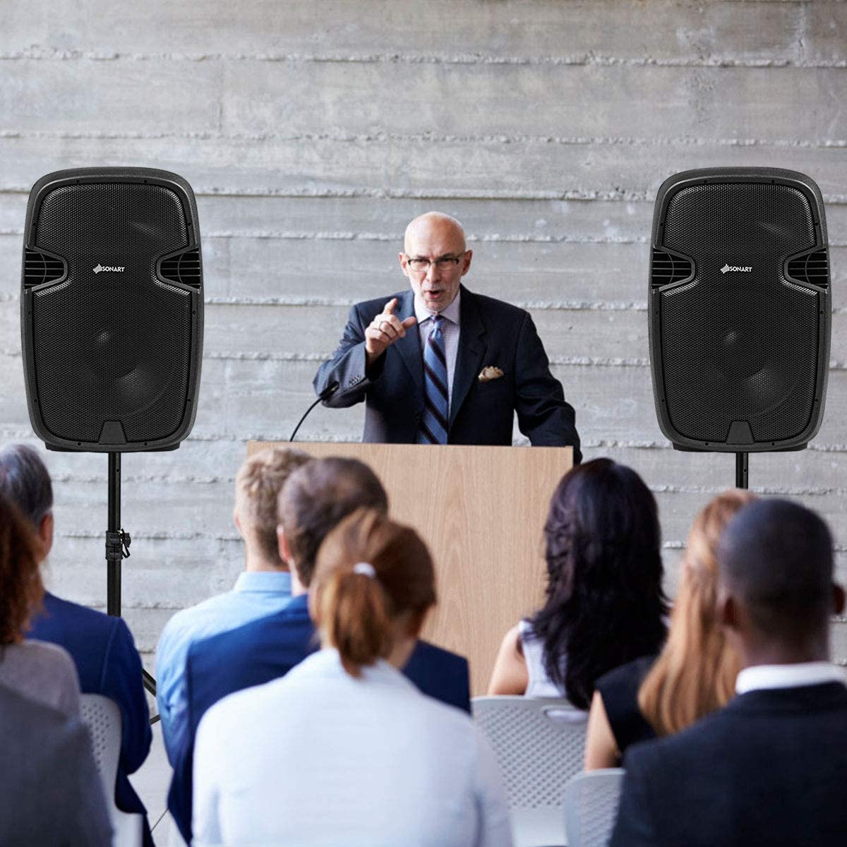 GOFLAME Portable 15" PA Speaker System Set, 3000W 2-Way Loudspeaker with Active + Passive Speaker, High Powered DJ Speaker with Bluetooth, USB/SD Card Reader, Stands, Microphone, Remote