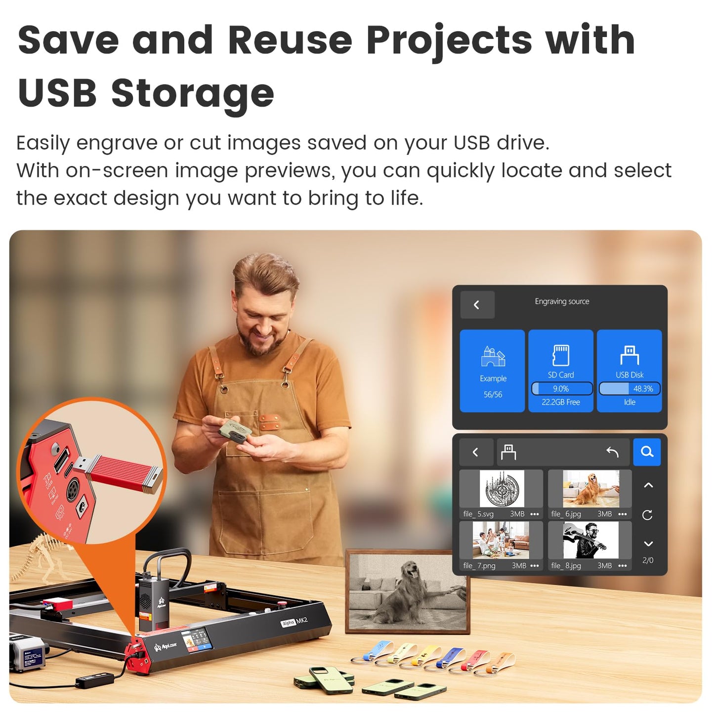 Algolaser 20W Laser Engraver Machine - Laser Cutter/Engraver with Air Assist Kit - Laser Engraving Machine with 3.5" Smart Touchscreen & 2.0 AlgoOS System, Laser Engraver for Wood,Metal,Glass