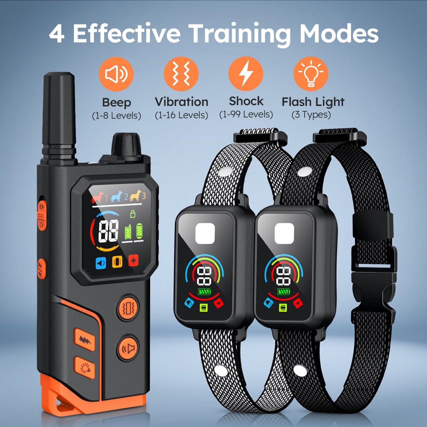 Dog Shock Collar 2 Dogs,4000FT with Flash Light for Night Walks, Dog Training Collar with Remote Control, E Collar with Adjustable Pitch Beep,Vibration and Shock,Rechargeable Waterproof Shock Collar