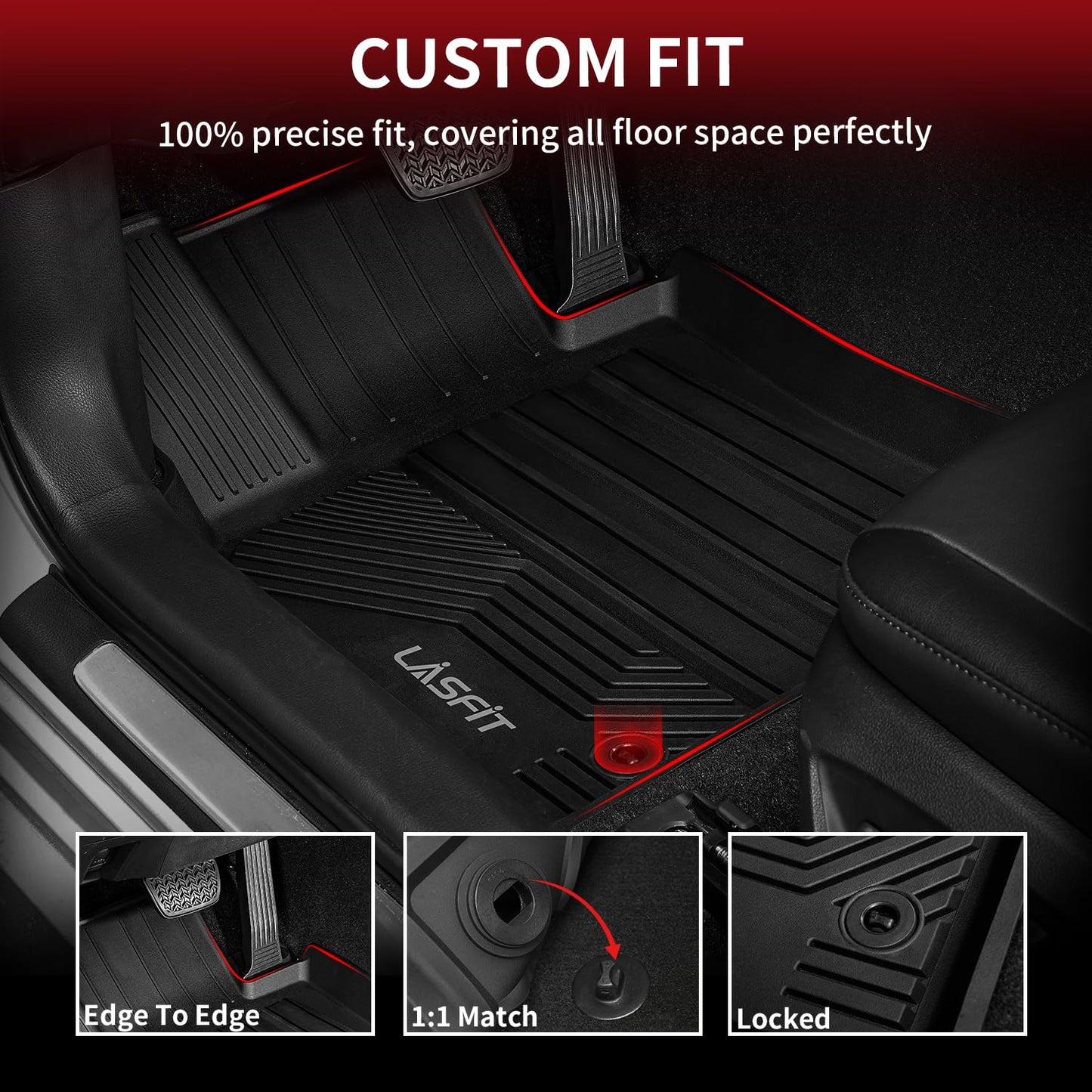 LASFIT Floor Mats for Toyota Camry 2024-2018 FWD Only (Not Fit Hybrid or AWD), All Weather Custom Fit Floor Liner for Camry L/LE/SE/TRD/XLE/XSE Front & Rear 2 Row Car Mats, Black