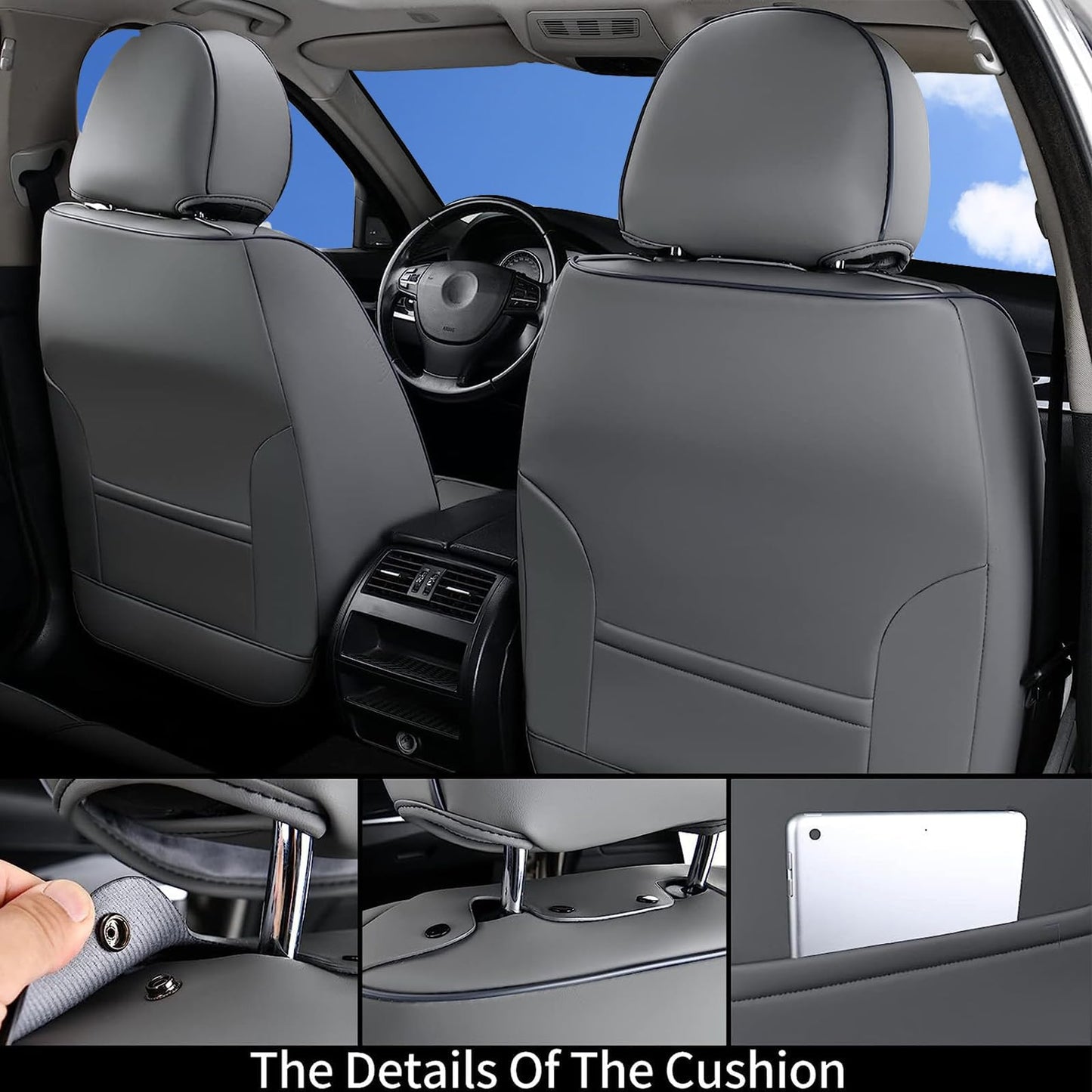 Coverado Seat Covers, Car Seat Covers Front Seats, Car Seat Cover, Car Seat Protector Waterproof, Car Seat Cushion Nappa Leather, Gray Seat Covers Carseat Cover Universal Fit for Most Cars