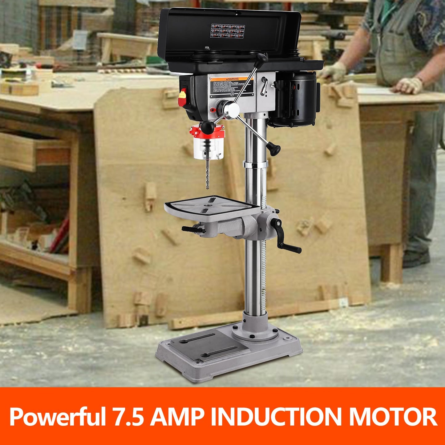 13 in Benchtop Drill Press, 7.5 Amp 120V, 288-3084 RPM Variable Speed Cast Iron Bench Drill Press, 0-45° Tilting Worktable, Tabletop Drilling Machine for Wood Metal