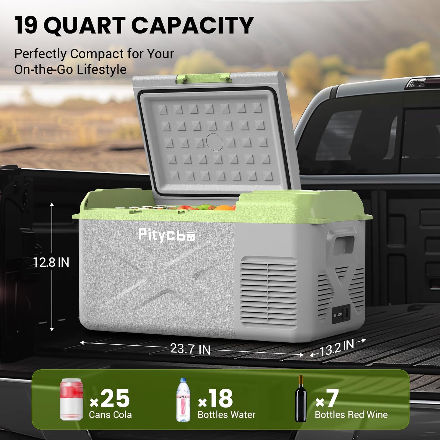 Pitycbo Car Refrigerator 12v Portable Fridge for Car, Auto 19 Quart Freezer Cooler, -4℉—68℉ 12/24V DC 100~240 Volt AC for Truck, Camping, Travel, Vehicles, RV