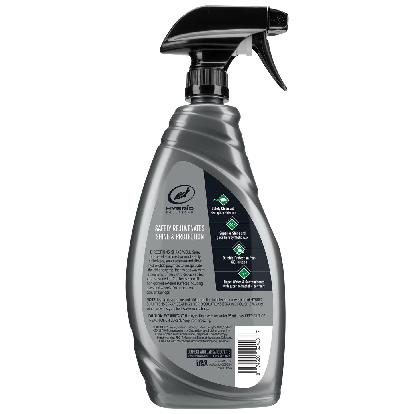 Turtle Wax 53413 Hybrid Solutions Ceramic 3-in-1 Detailer, Waterless Wash and Ceramic Wax Detailing Spray, Cleans Shines and Protects Paint Glass and Wheels, Repels Water and Dirt, 32 oz. (Pack of 1)