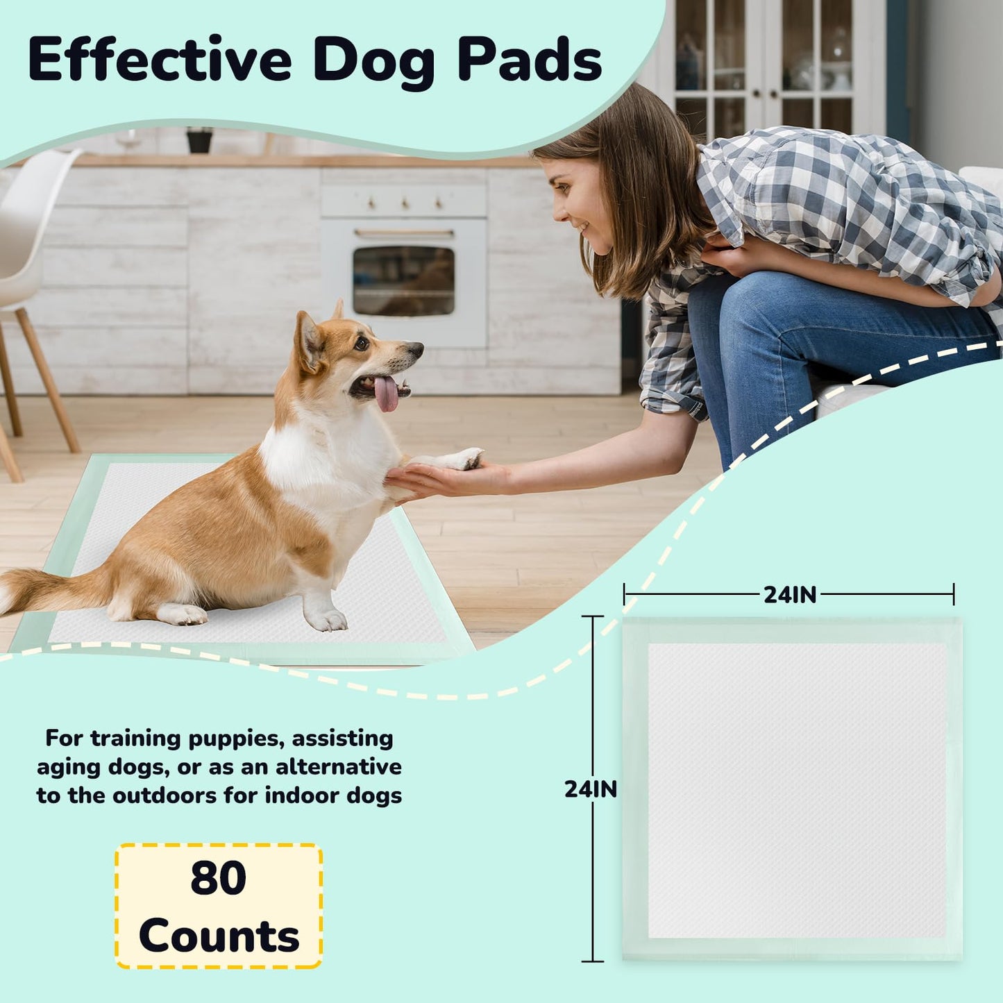 80PCS Pet Training and Puppy Pads - 24"x24" Disposable Waterproof Puppy Pee Pads - Maximum Absorption and Protection