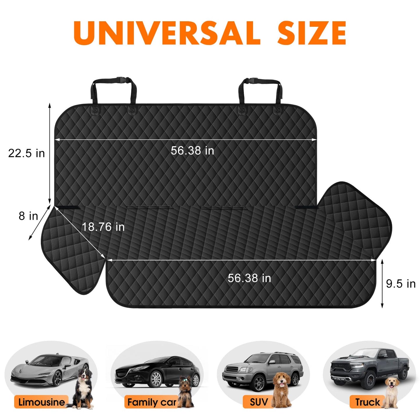 NECKORY Backseat Cover for Dogs, Waterproof and Non-Slip Pet Bench Seat Covers, Car Seat Protector for Back Seat, Universal Size Rear Car Seat Cover Fits Cars, Trucks and SUVs, Black