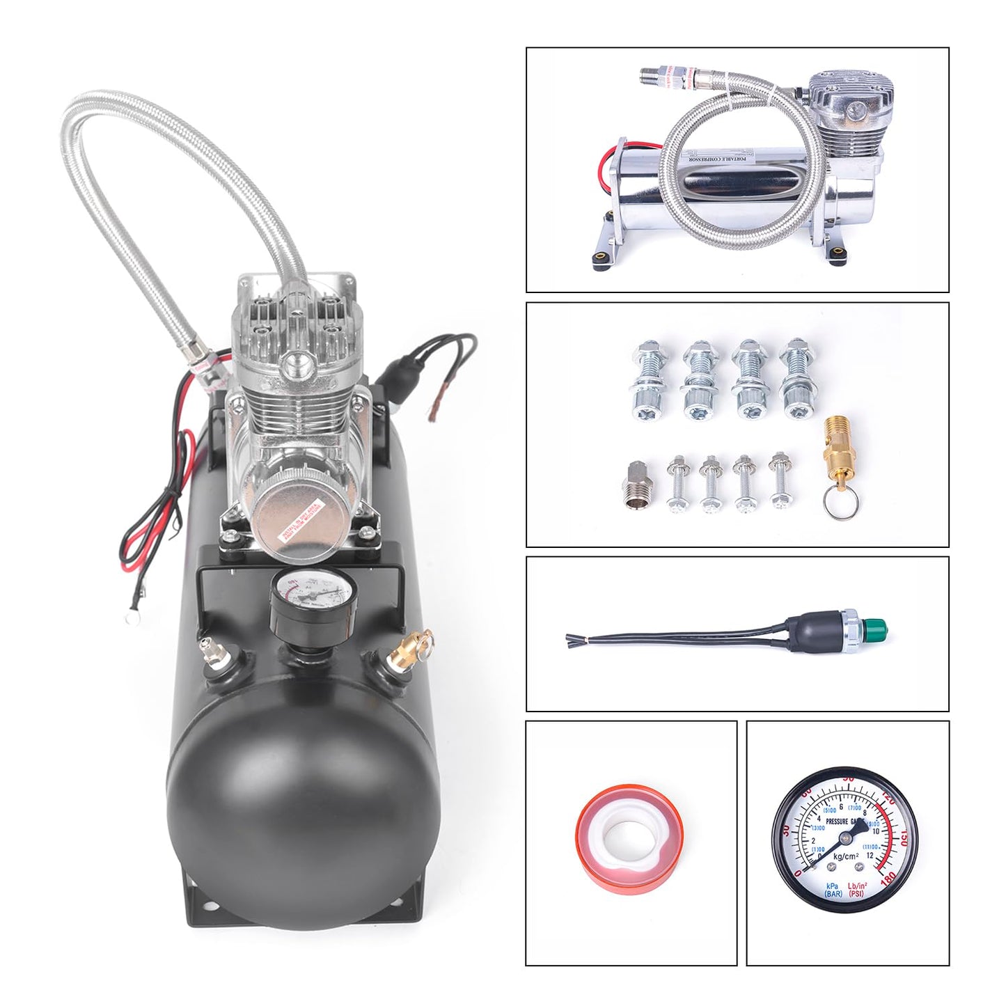 ZHSYMX 200PSI Heavy Duty Air Suspension Kit, Portable On Board Air Compressor with 1.5 Gallon Tank for Truck/Air Horns/Suspension/Air Locker