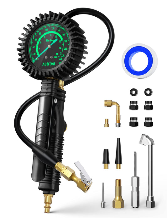 AstroAI 2025 Upgraded Tire Inflator with Pressure Gauge 230PSI - ANSI B40.1 Accurate, Large 2.6" Easy Read Glow Dial, Extra Long Rubber Hose with 360° Air Chuck, Compatible with Cars/Trucks/RV