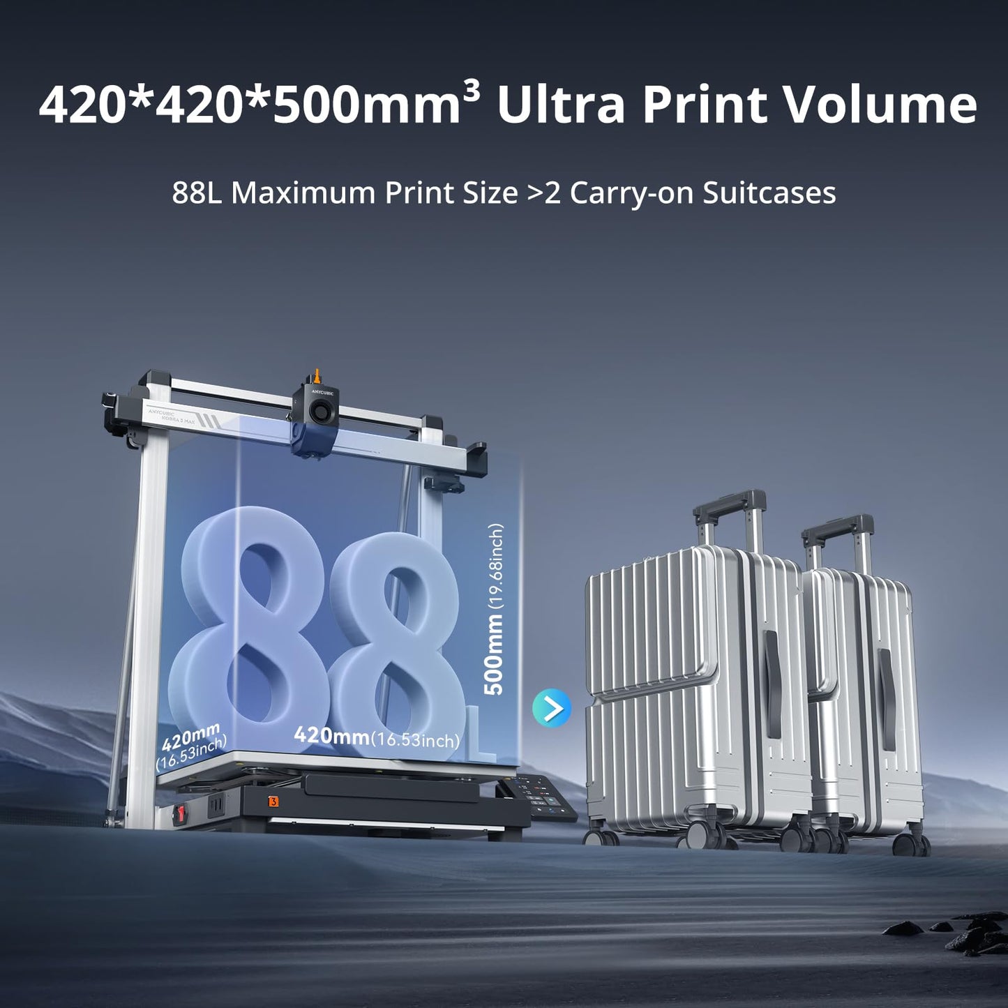 Anycubic 3D Printer Kobra 3 MAX Only, Support Multicolor Needs ACE Pro Large Printing Volume, 600mm/s High-Speed Precise Auto-Leveling & Anti-Skip Upgrade 420 * 420 * 500mm Print Volume