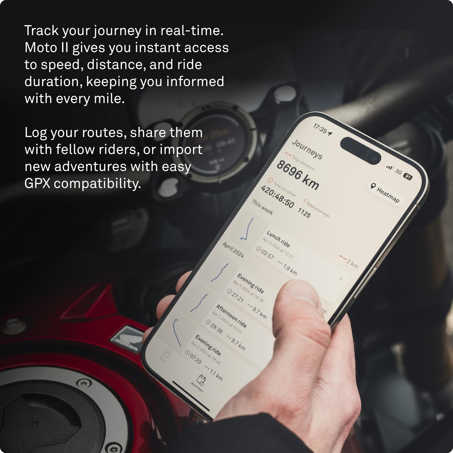 Beeline Moto II - Next Gen Motorcycle GPS Tracker | Compact Design, Waterproof Build, Simple Display & 14-Hour Battery |Glove Friendly Motorcycle Sat Nav Perfect for Adventure & Daily Commutes (Metal)