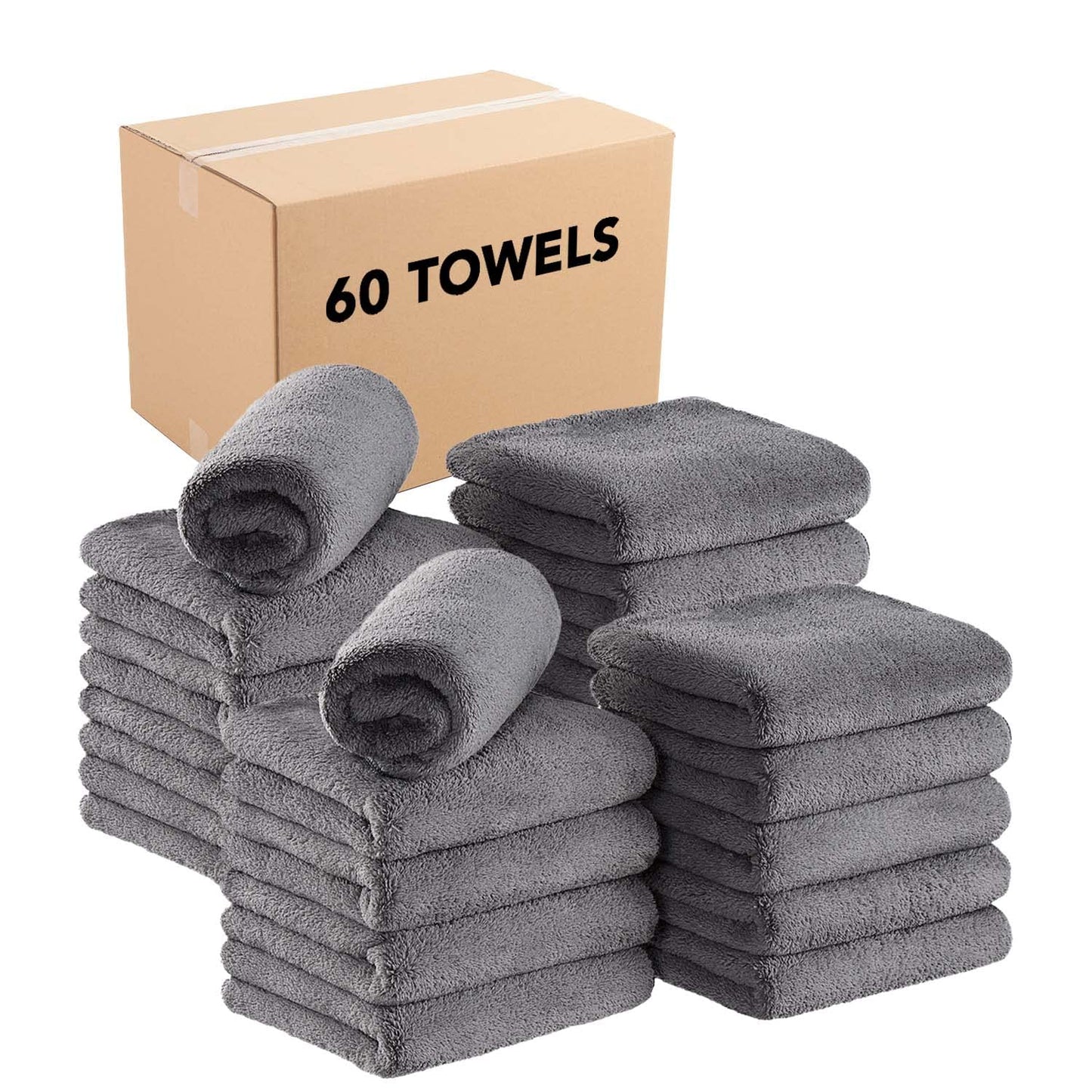 Arkwright Microfiber Coral Fleece Salon Towels Bulk - Case of 60 - Bleach Safe Resistant, Absorbent Hair Drying Towel Set, Perfect for Resort, Hotel, and Spa, 16 x 27 in, Grey