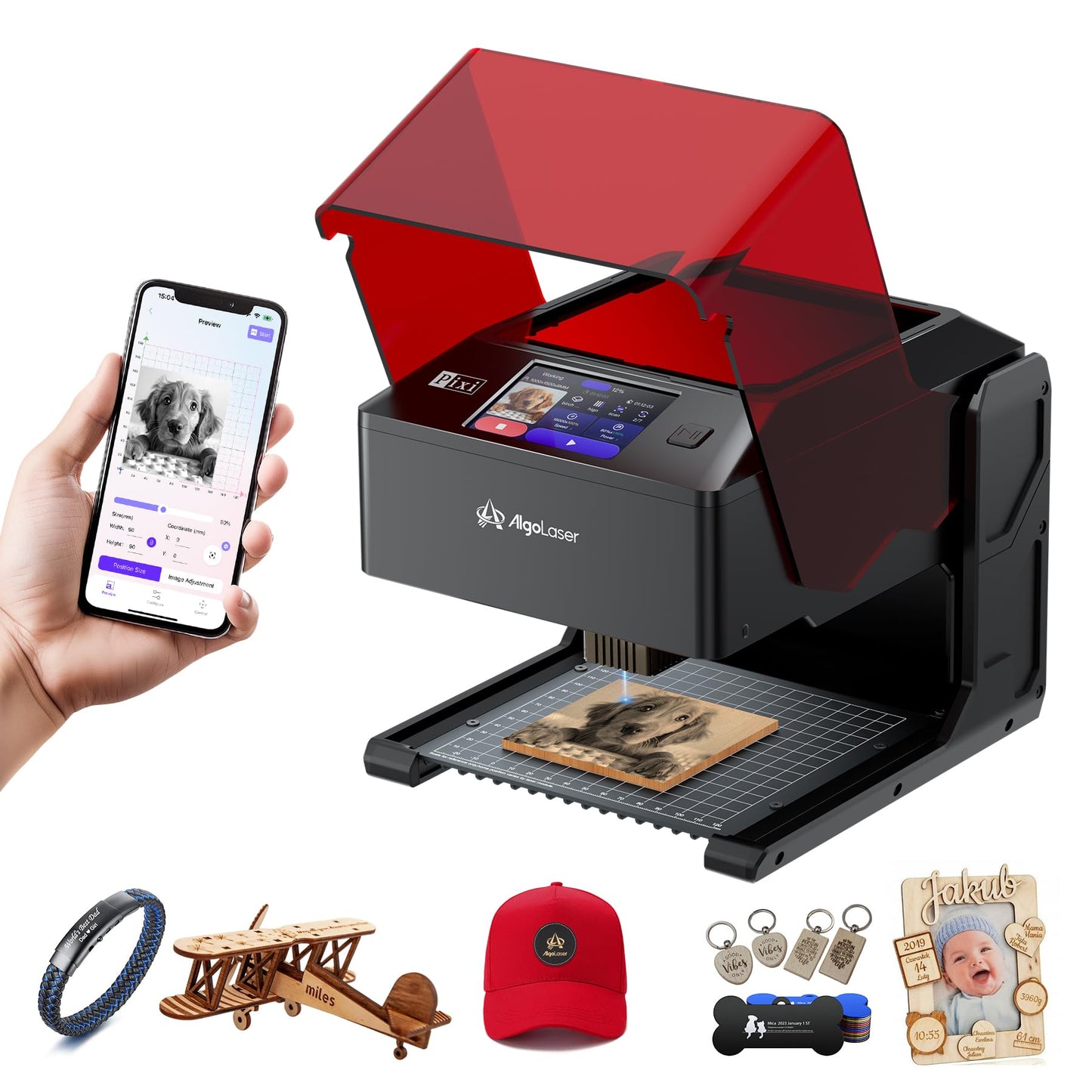 AlgoLaser 10W Portable Laser Engraver Machine: Smart Laser Engraver/Cutter with 3.5" Touchscreen & 2.0 AlgoOS System - Hand Draw/Wireless Transmission/Offline - Laser Engraving for Wood,Metal,Glass