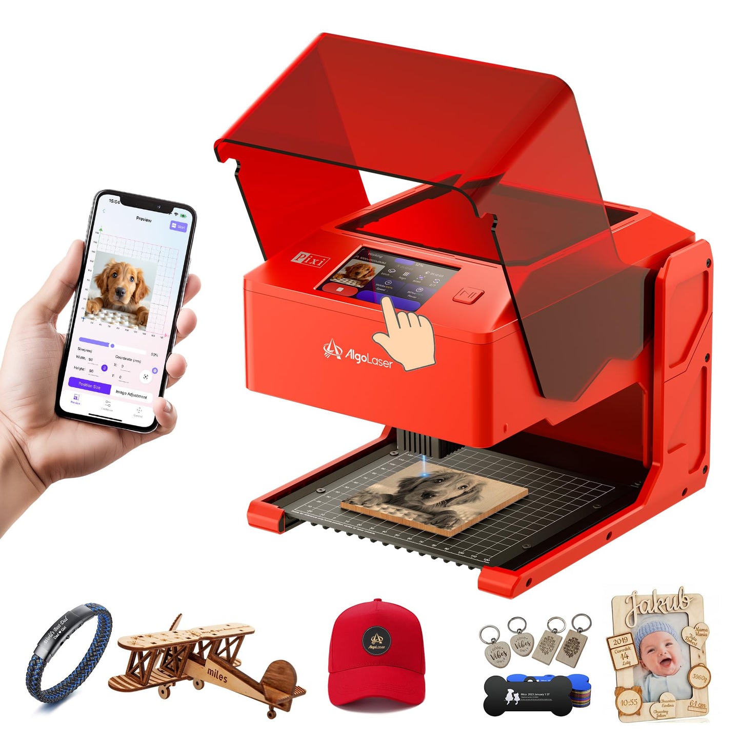 AlgoLaser 5W Laser Engraver Machine: Portable & Smart with 3.5" Touch Screen, Hand Drawing/Wireless/SD Card/Offline Engraving, AlgoOS 2.0 Self Developed System for Wood, Acrylic, Leather
