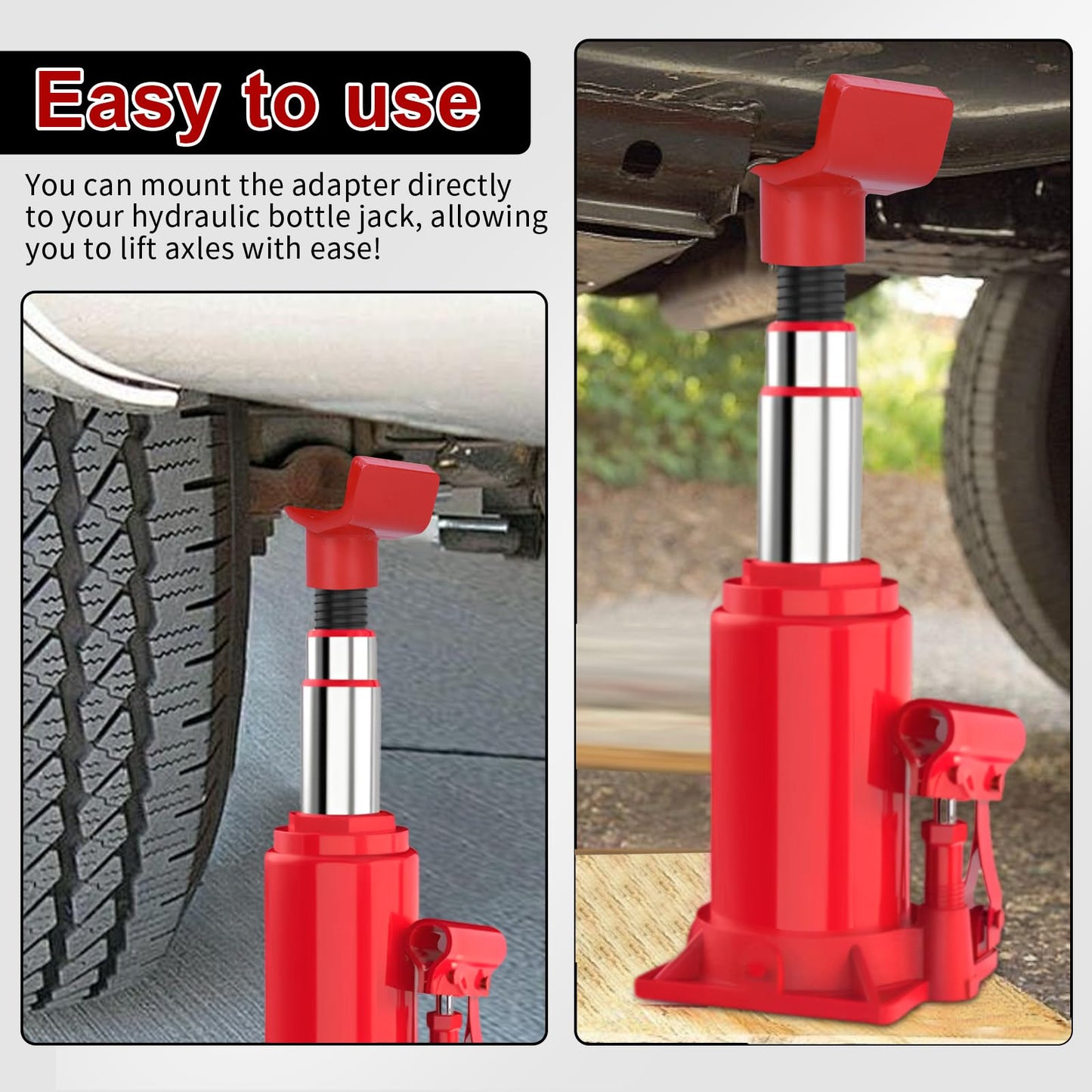 Zuzupord Bottle Jack Adapter - Universal Steel Adapter for Safe Jack Lift, Fits 1.61-Inch (41mm) or Smaller Bottle Jacks, Works with Round Axles (4.5" Max) & Square Axles (3.5" Max)