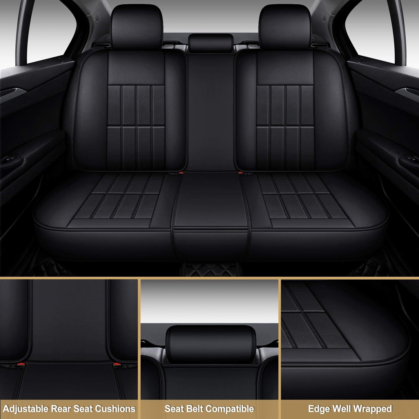 AOOG Leather Car Seat Covers for Cars SUV Pick-up Truck, Universal Full Set Black