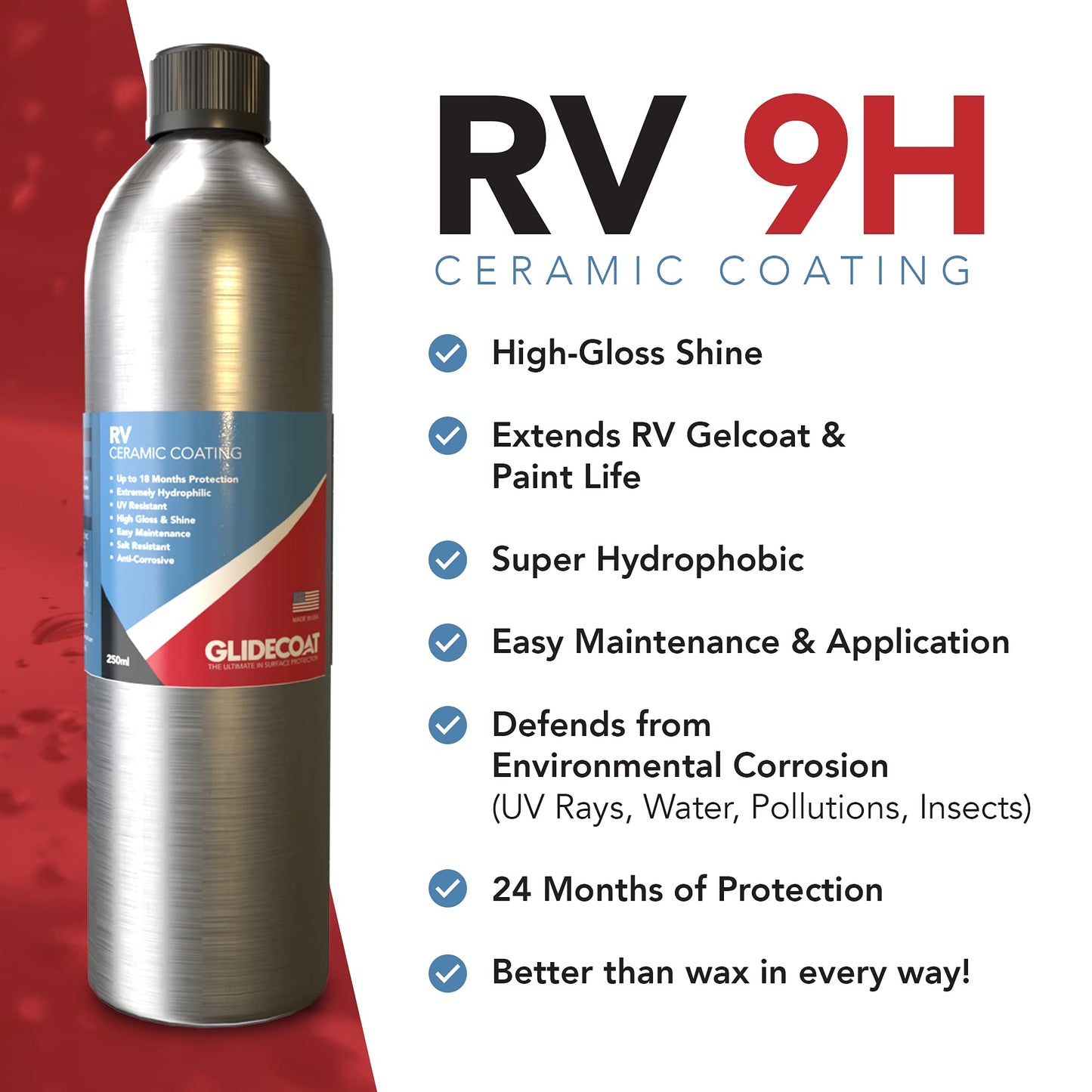 Glidecoat RV Ceramic Coating (250ml) - 9H Ceramic Coating for RVs, Aircraft, Cars & More - Better Than RV Wax and More Durable than Regular Ceramic Coating for Cars - Finest Nano Coating for the Road