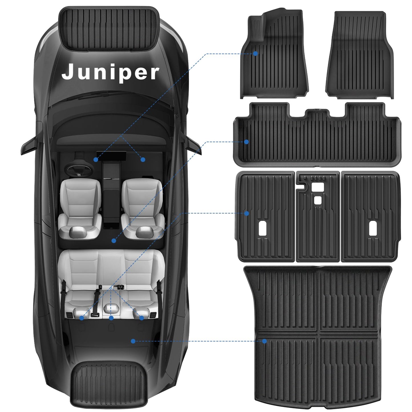 Weize Floor Mats for Tesla Model Y Juniper 2025 2026 5-Seat, All Weather Non-Slip Front Rear Cargo Liner Second Row Seat Back Mats Trunk Mats Interior Accessories, 9 PCS Full Set