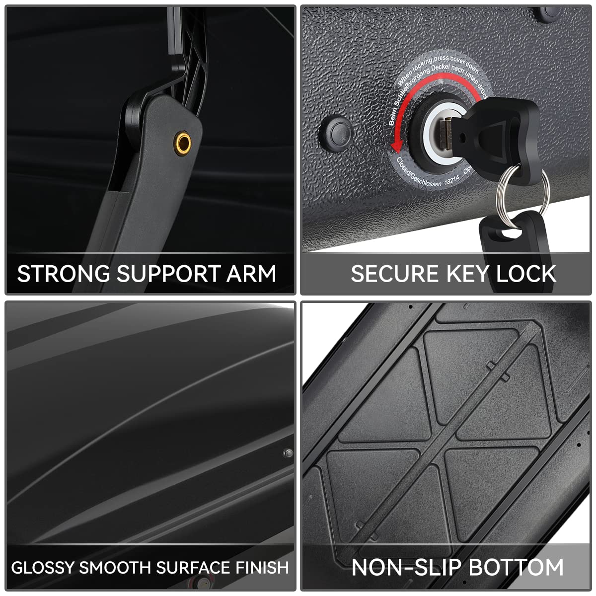 11 cu. ft. Rooftop Cargo Carrier ABS Lockable Heavy Duty Hard Shell Waterproof Car Roof Rack Luggage Carrier 53 X 34 X 15 Inches Glossy Black Capacity 110 LBS