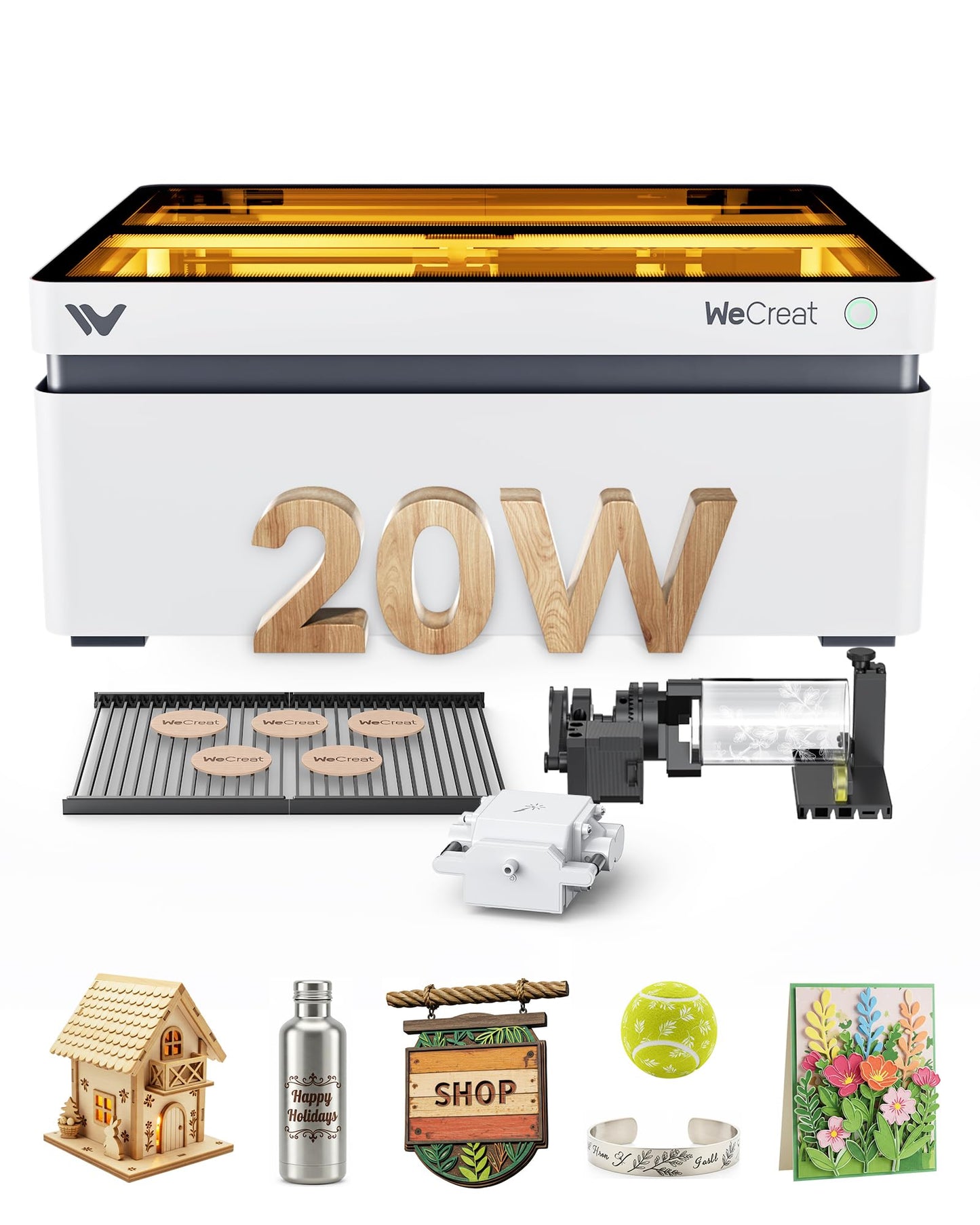 WECREAT Vision 20W Laser Engraver, Auto-Lifting for 5.5" Material, Smart Camera for Easiest Positioning, 600mm/s Speed, Laser Engraving Machine for Tumblers Metal Wood Acrylic DIY Craft Gifts Making