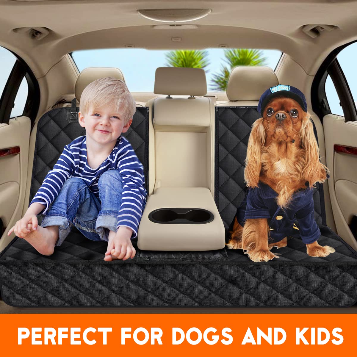 Yuntec Dog Car Seat Cover, Back Seat Cover for Dogs Pet Car Seat Protector Waterproof Bench Car Seat Cover, Non-Slip Reat Seat Cover fits Middle Armrest for Most Cars Trucks SUVs - Black