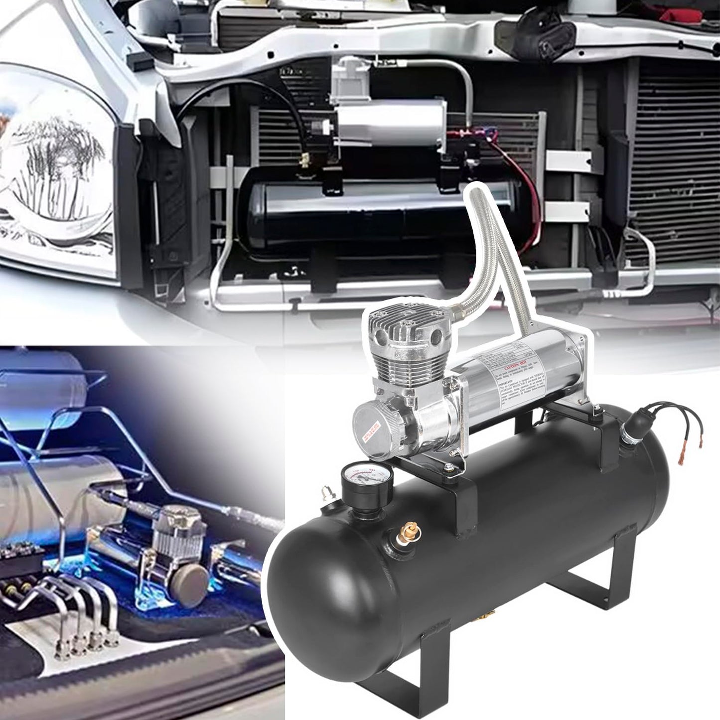 ZHSYMX 200PSI Heavy Duty Air Suspension Kit, Portable On Board Air Compressor with 1.5 Gallon Tank for Truck/Air Horns/Suspension/Air Locker