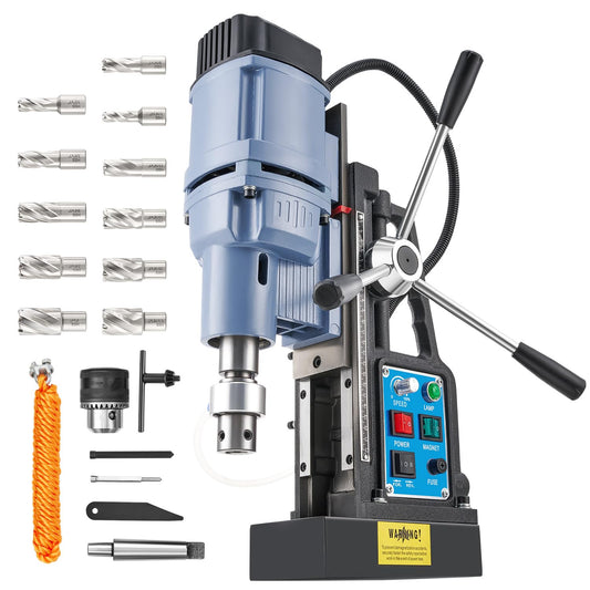 ZELCAN Magnetic Drill Press with 11 Drill Bits, 1550W Mag Drill Press with 2" Dia. 3125 lbf/13900N Mag Force, 650 rpm Power Magnetic Drill with Stepless Speed & Reversible Direction for Metal Surface