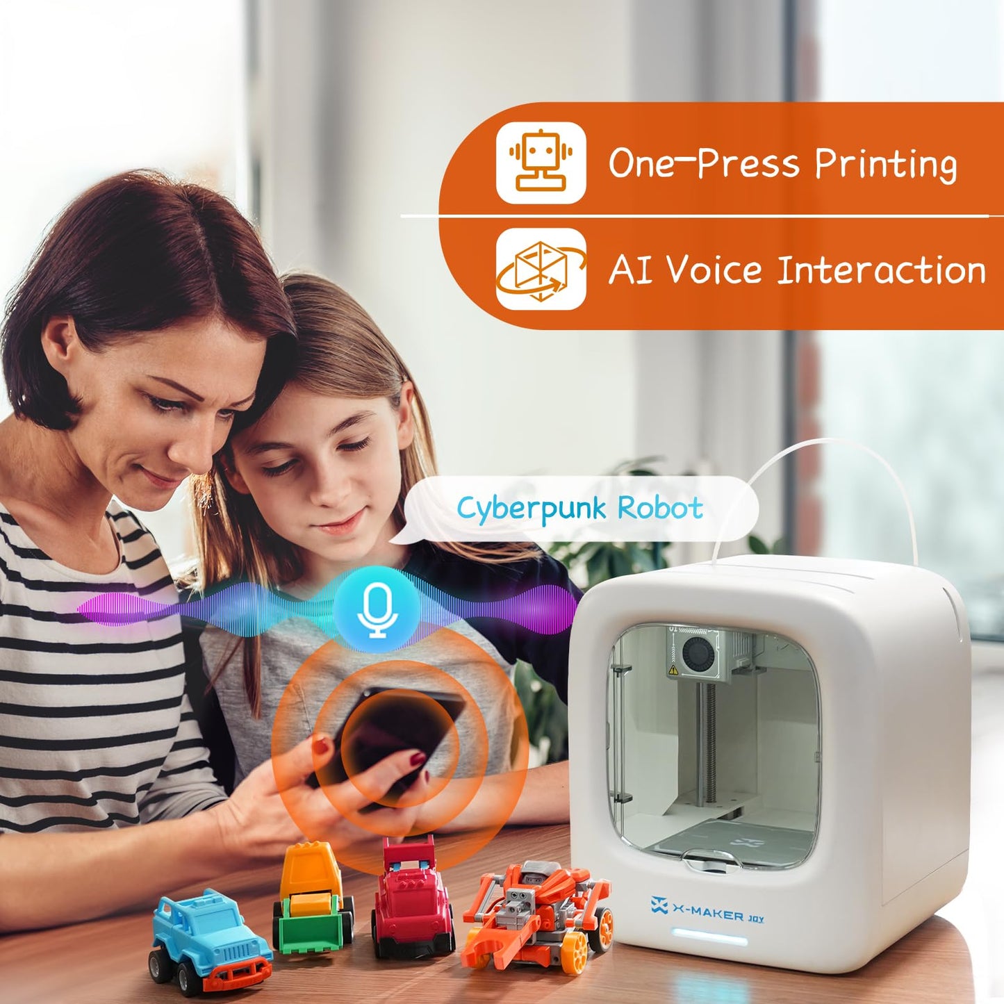 AOSEED 3D Printer for Kids, Beginner 3D Printer with 8 PLA Filament Set, Huge Toy Library & Modify, Wi-Fi & App Control, Create STEM Toys, High Precision, W/ 15+ Mini 3D Design Module, X-Maker Joy
