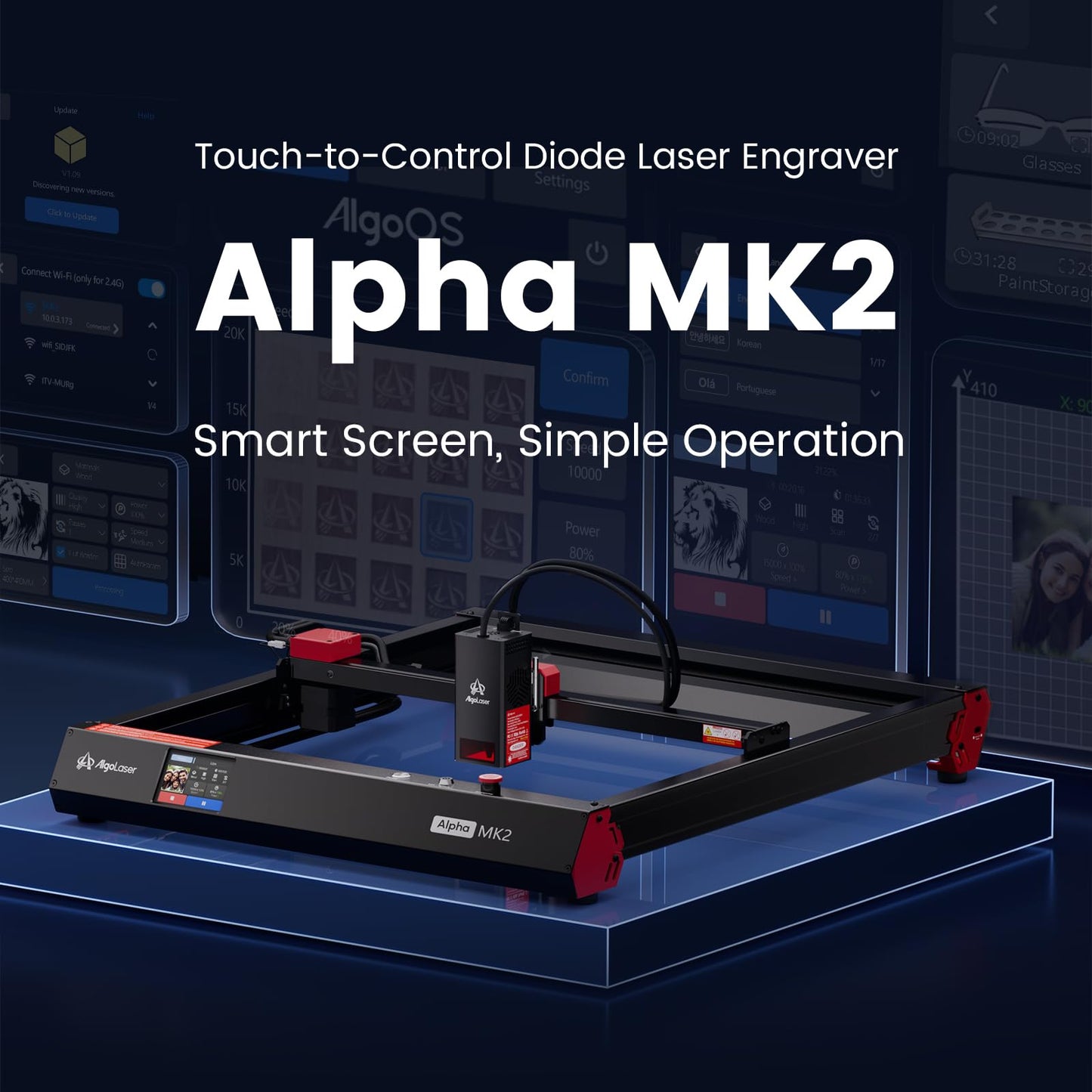 Algolaser 20W Laser Engraver Machine - Laser Cutter/Engraver with Air Assist Kit - Laser Engraving Machine with 3.5" Smart Touchscreen & 2.0 AlgoOS System, Laser Engraver for Wood,Metal,Glass