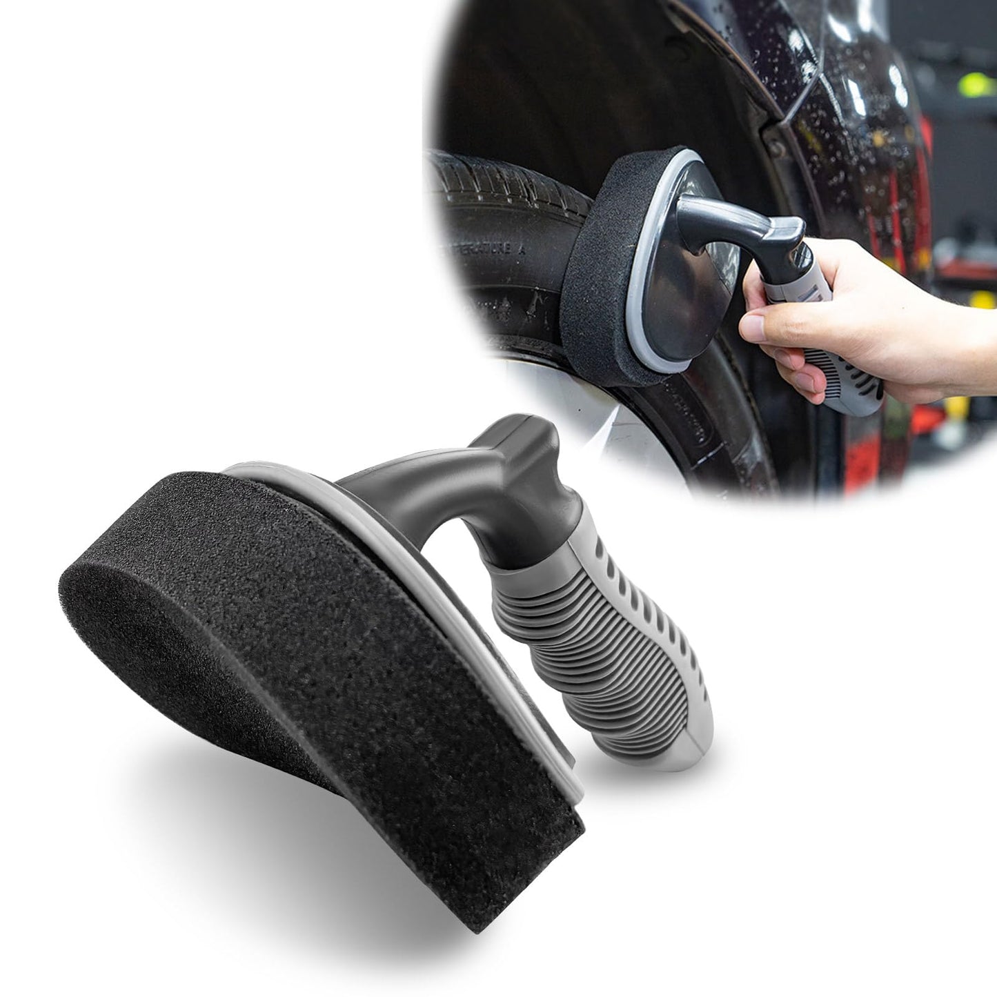 Yourkar 2 PCS Car Tire Shine Brush Sponge, Auto Tyre Polishing Brush Sponge Replacement, Tire Cleaning Sponges for Most Cars, Trucks, Motorcycles, Bikes, Car Accessories (Brush+Sponge)