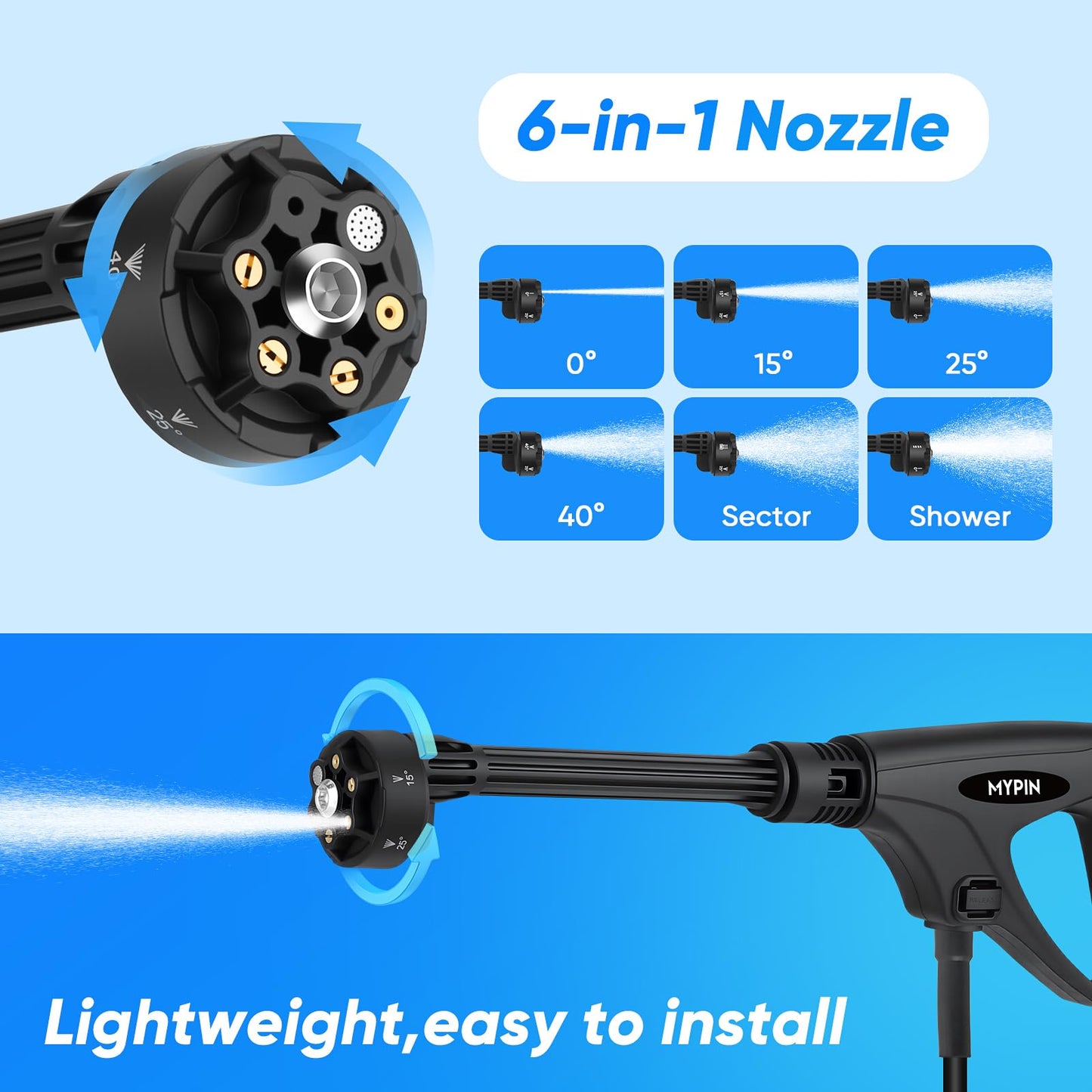 660PSI Portable Cordless Pressure Washer with Folding 3.4Gal Tank, 6-in-1 Nozzle, 7 Adjustable Pressure Levels, 7M Hose, Portable Sprayer with Wheels for Car Floor Wall Fence Cleaning, Pet Cleaning