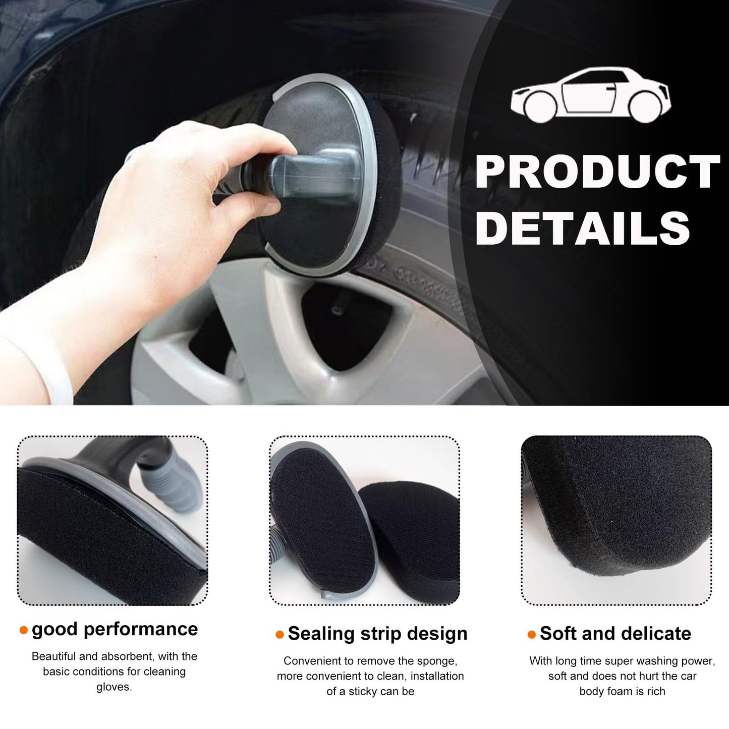 Yourkar 2 PCS Car Tire Shine Brush Sponge, Auto Tyre Polishing Brush Sponge Replacement, Tire Cleaning Sponges for Most Cars, Trucks, Motorcycles, Bikes, Car Accessories (Brush+Sponge)